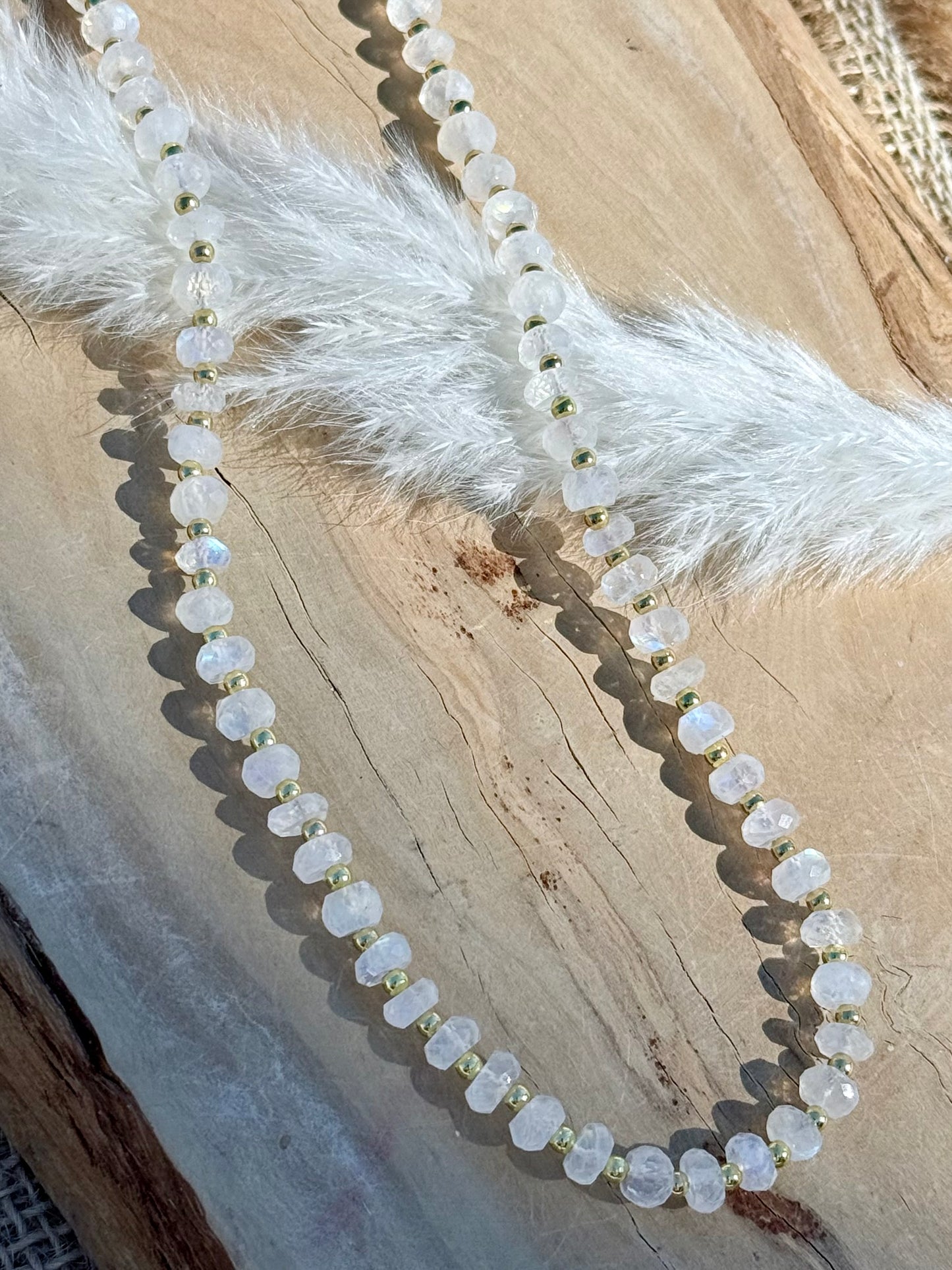 Luxe Rainbow Moonstone + Gold Beaded Necklace