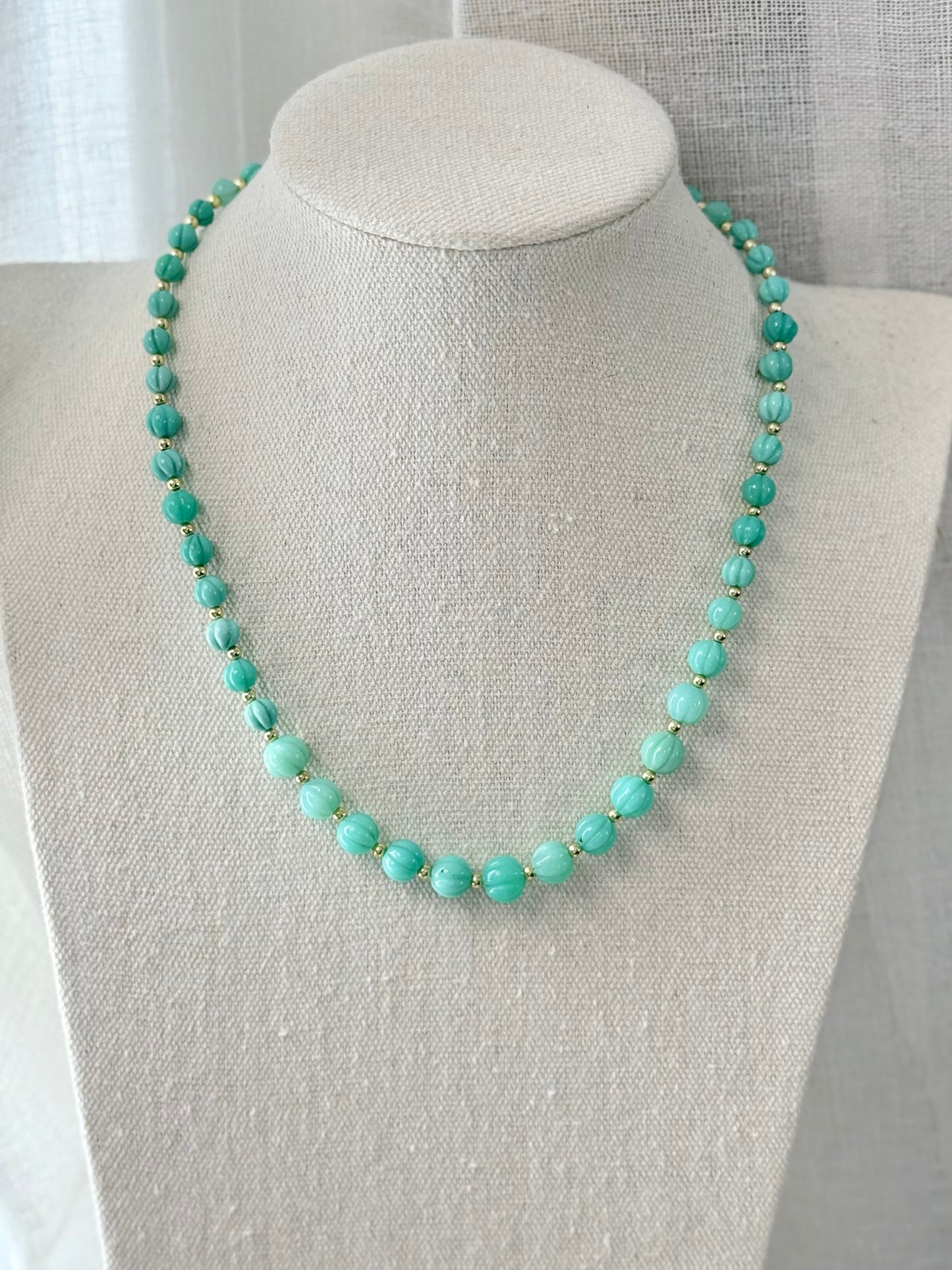 Mint Green Chalcedony + Gold Beaded Necklace