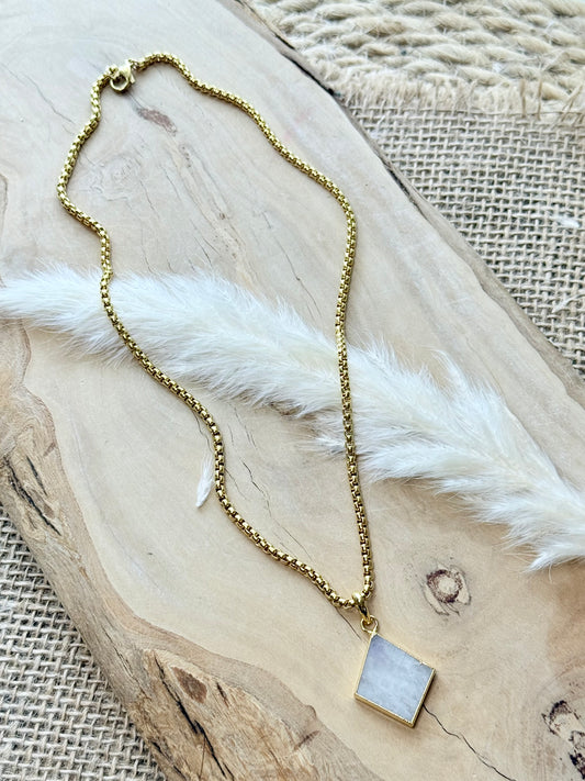 Rainbow Moonstone + Gold Pendant Necklace