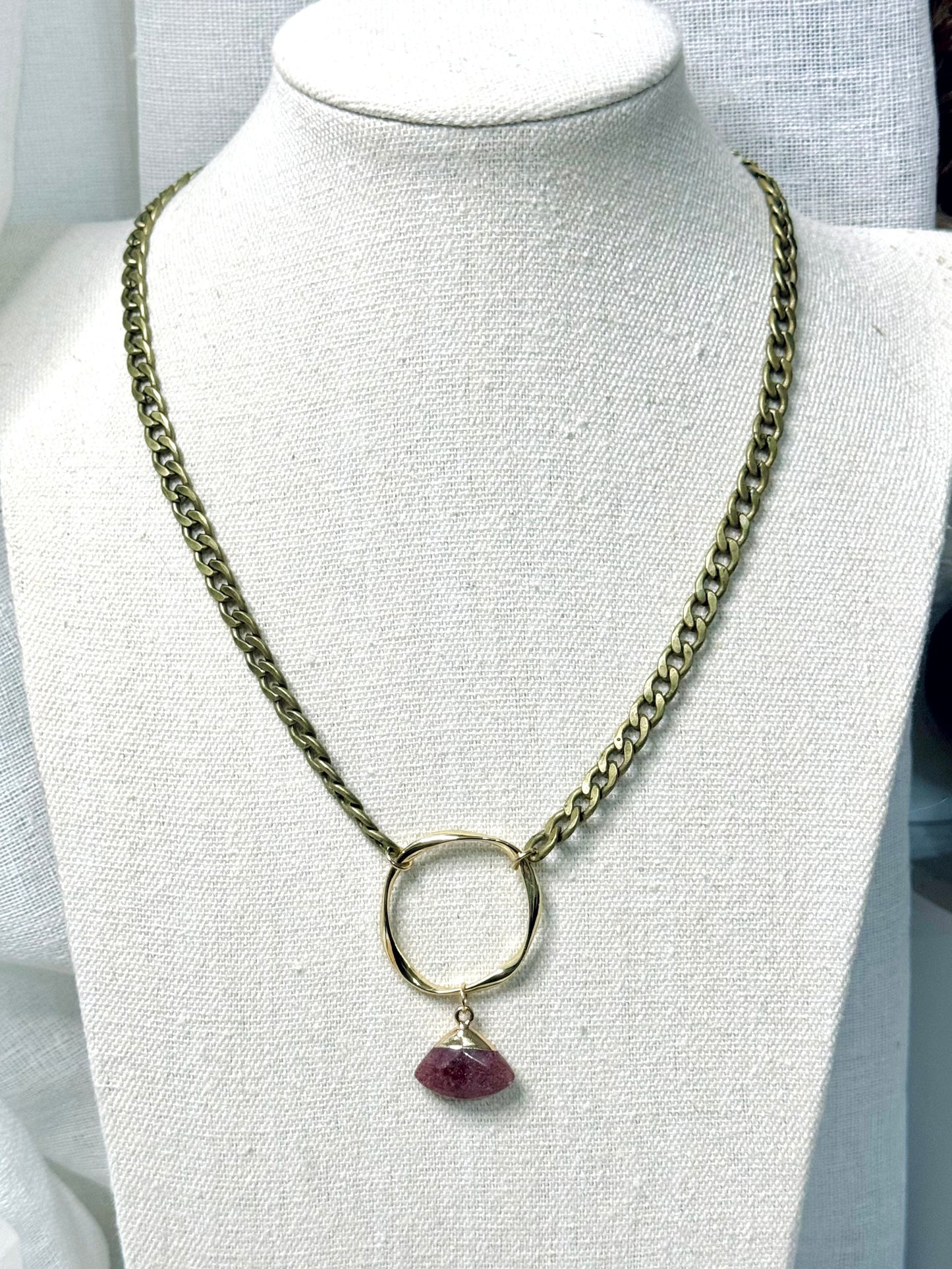 Chunky Strawberry Quartz + Mixed Metals Eternity Necklace
