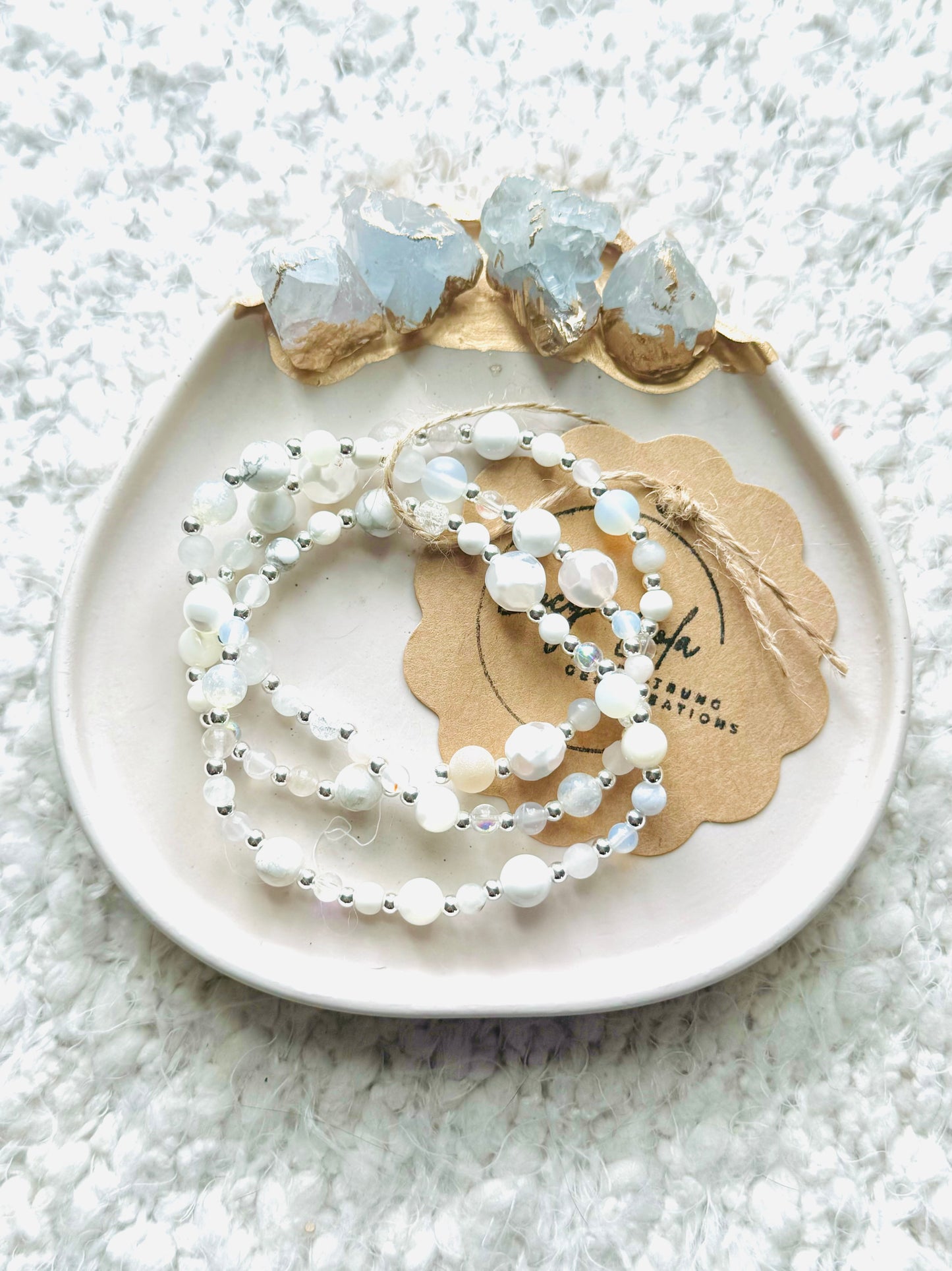 Mixed White Gems + Silver (3-stack)