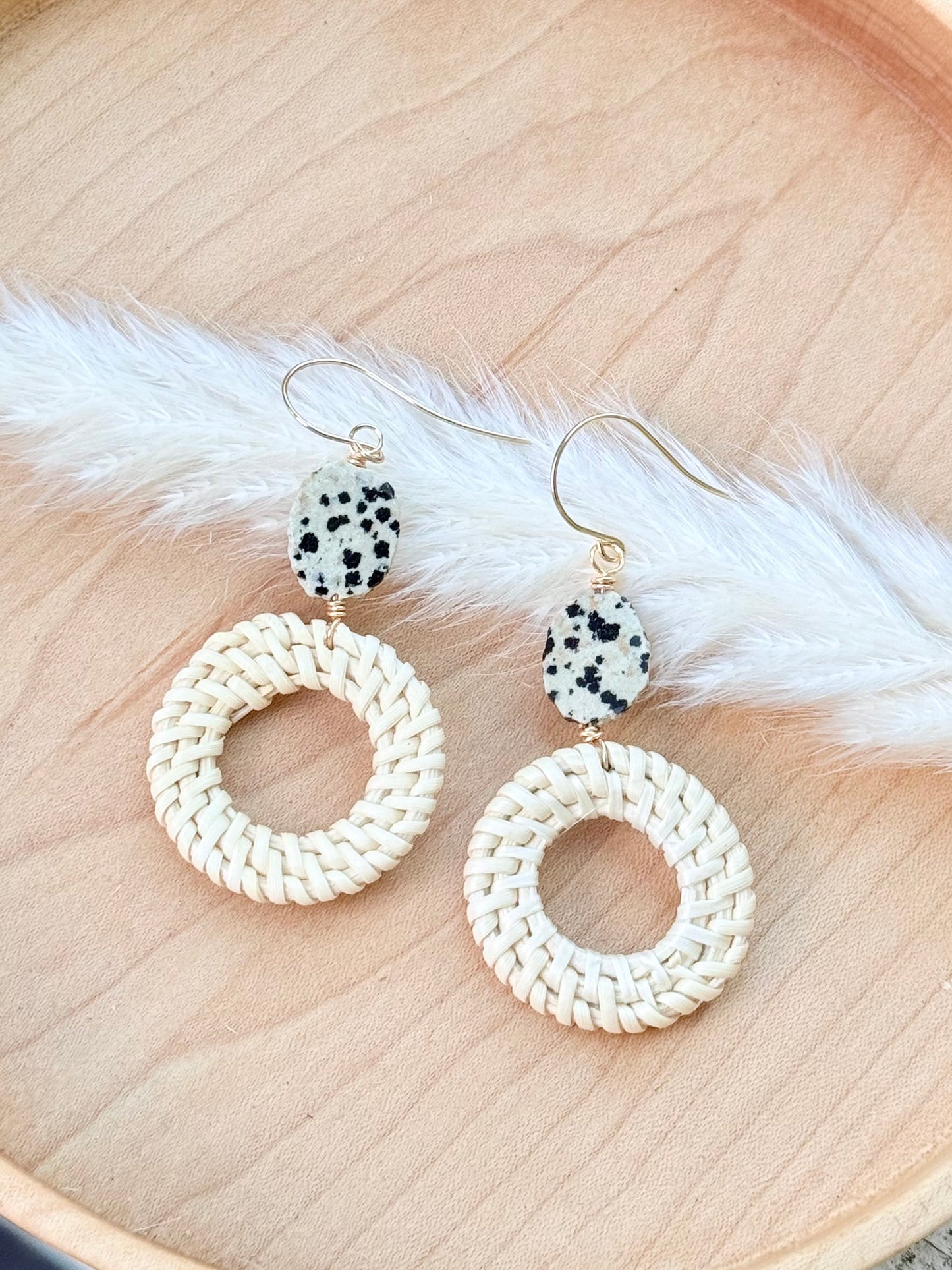 Dalmation Jasper + Gold Mini Rattan Earrings