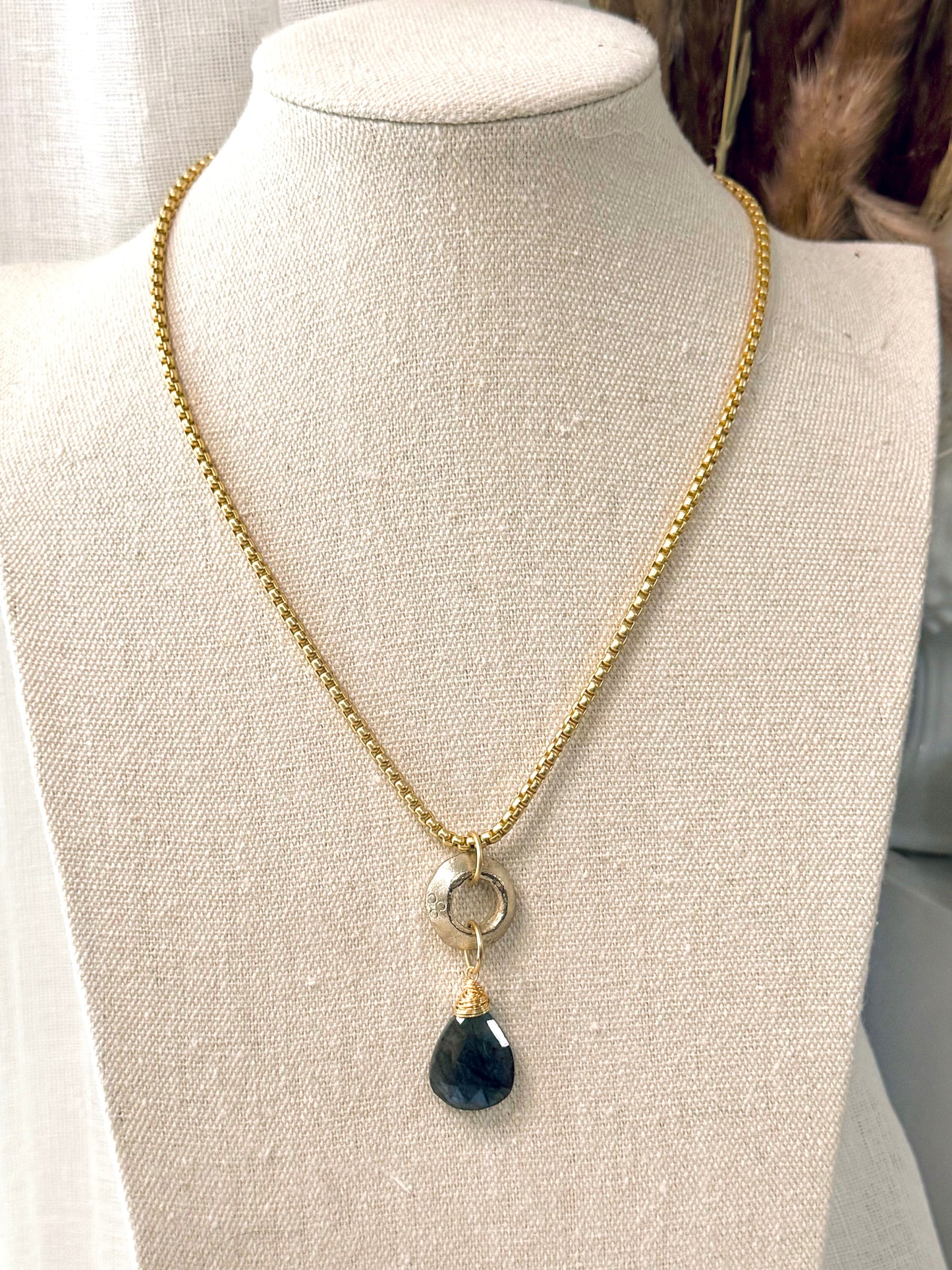 Labradorite + Matte Gold Boho Necklace