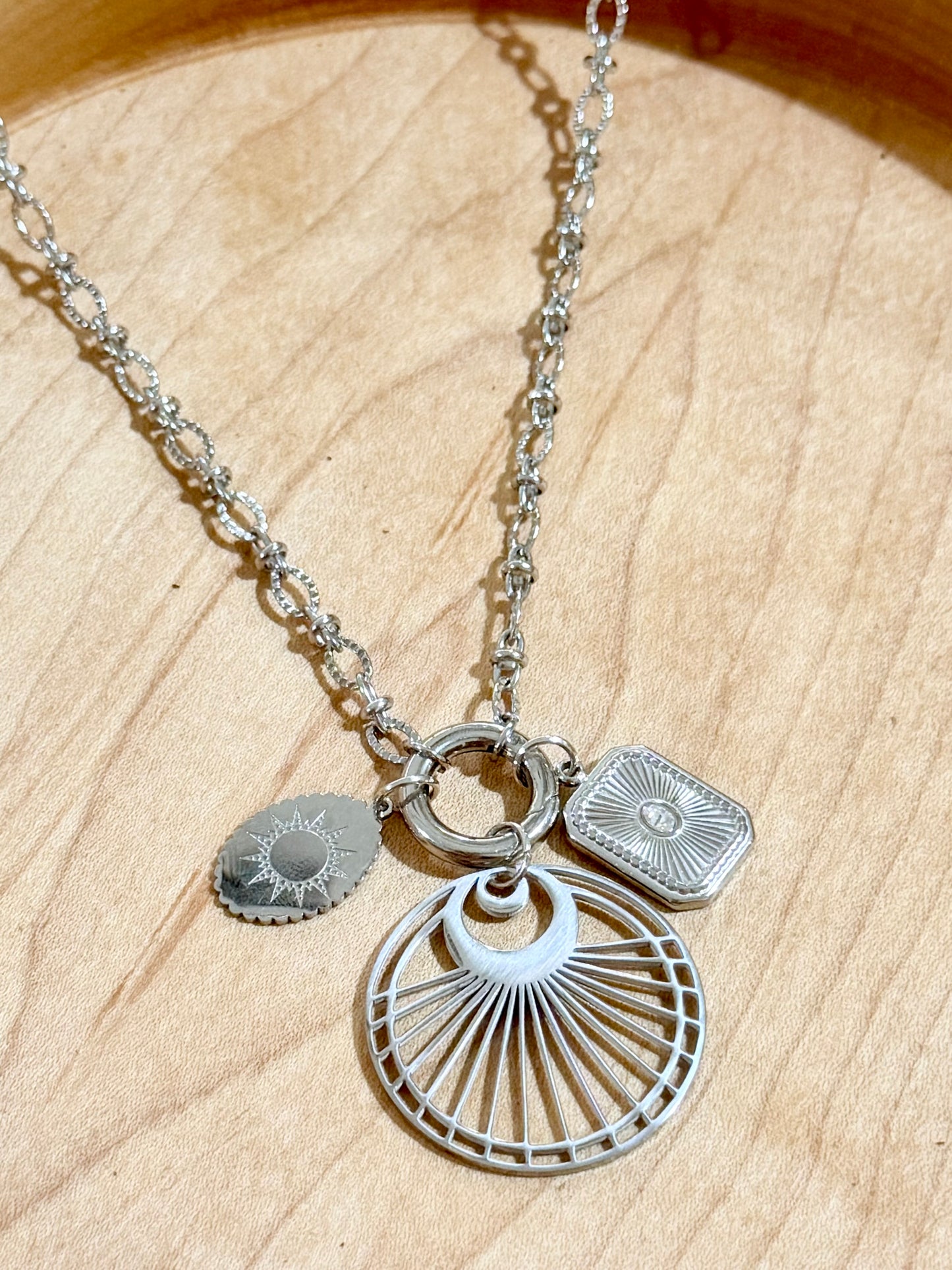 Sun + Silver Carabiner Charm Necklace