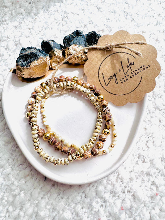 Tibetan Agate + Gold (3-stack)