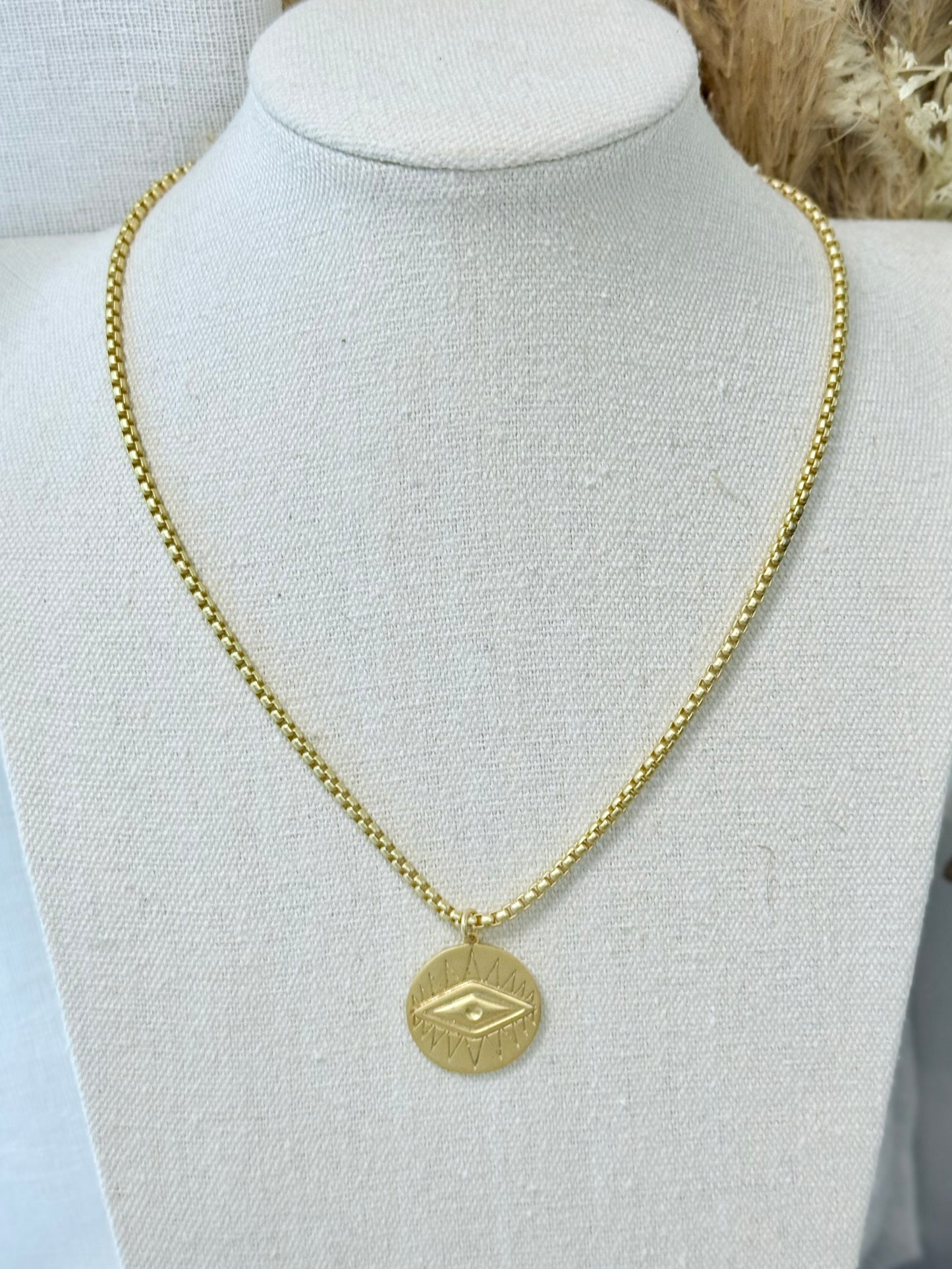 Matte Gold Evil Eye Necklace
