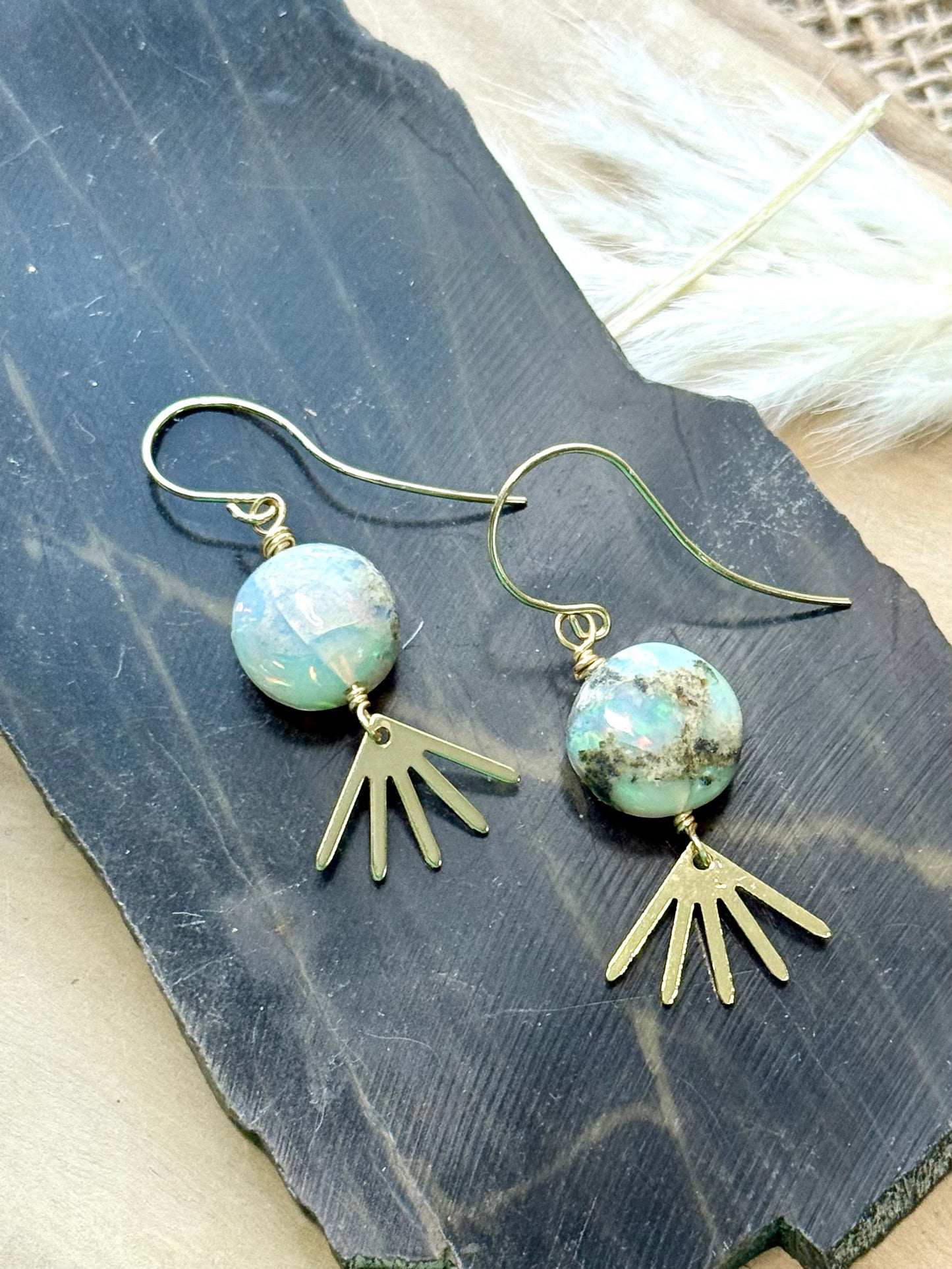 Luxe Ethiopian Opal + Gold Sunburst Earrings