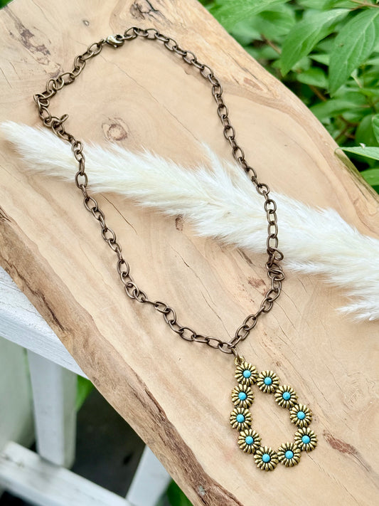 Turquoise + Gold Mixed Metal Daisy Necklace