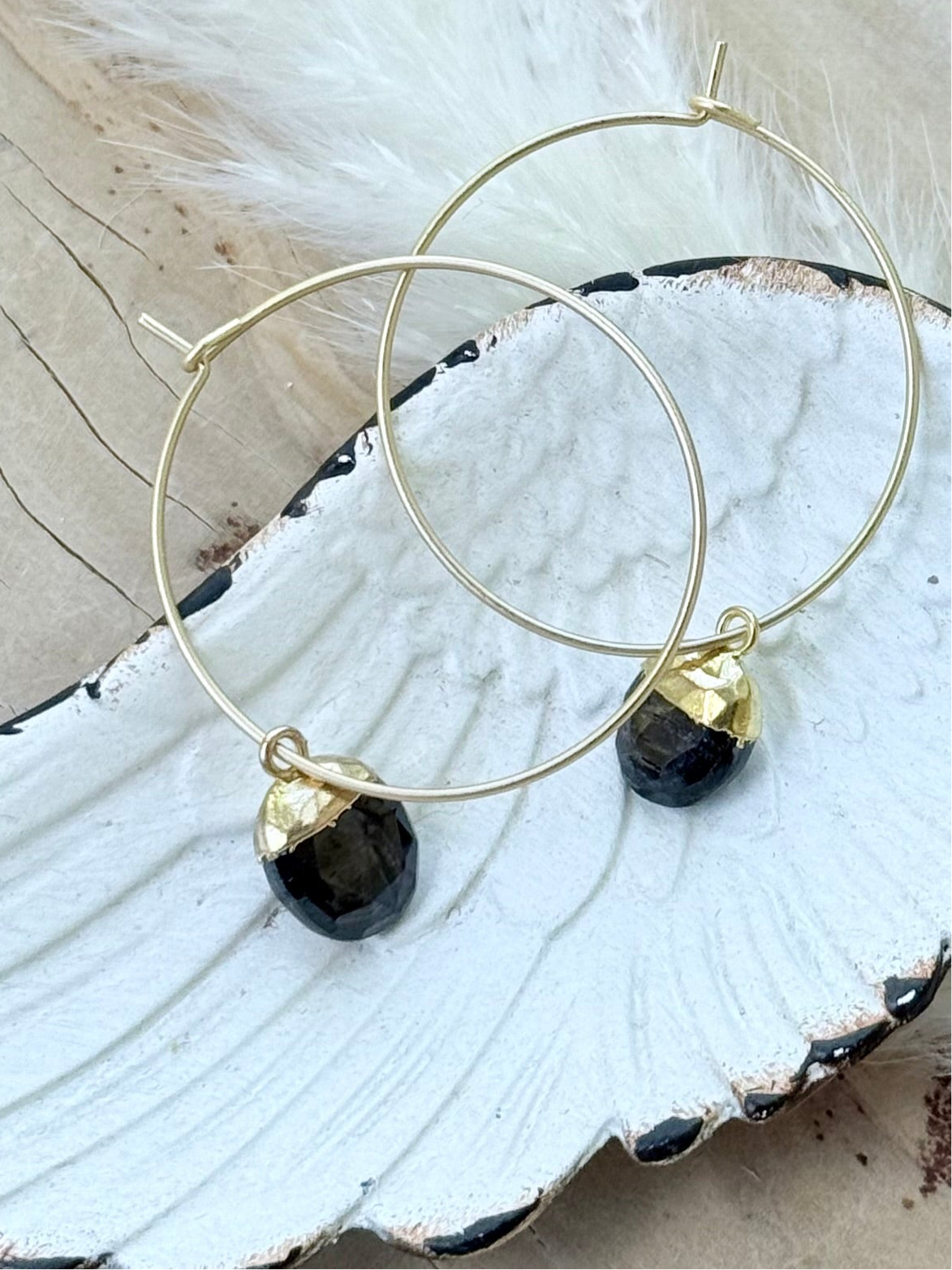 Hypersthene + Matte Gold Hoop Earrings