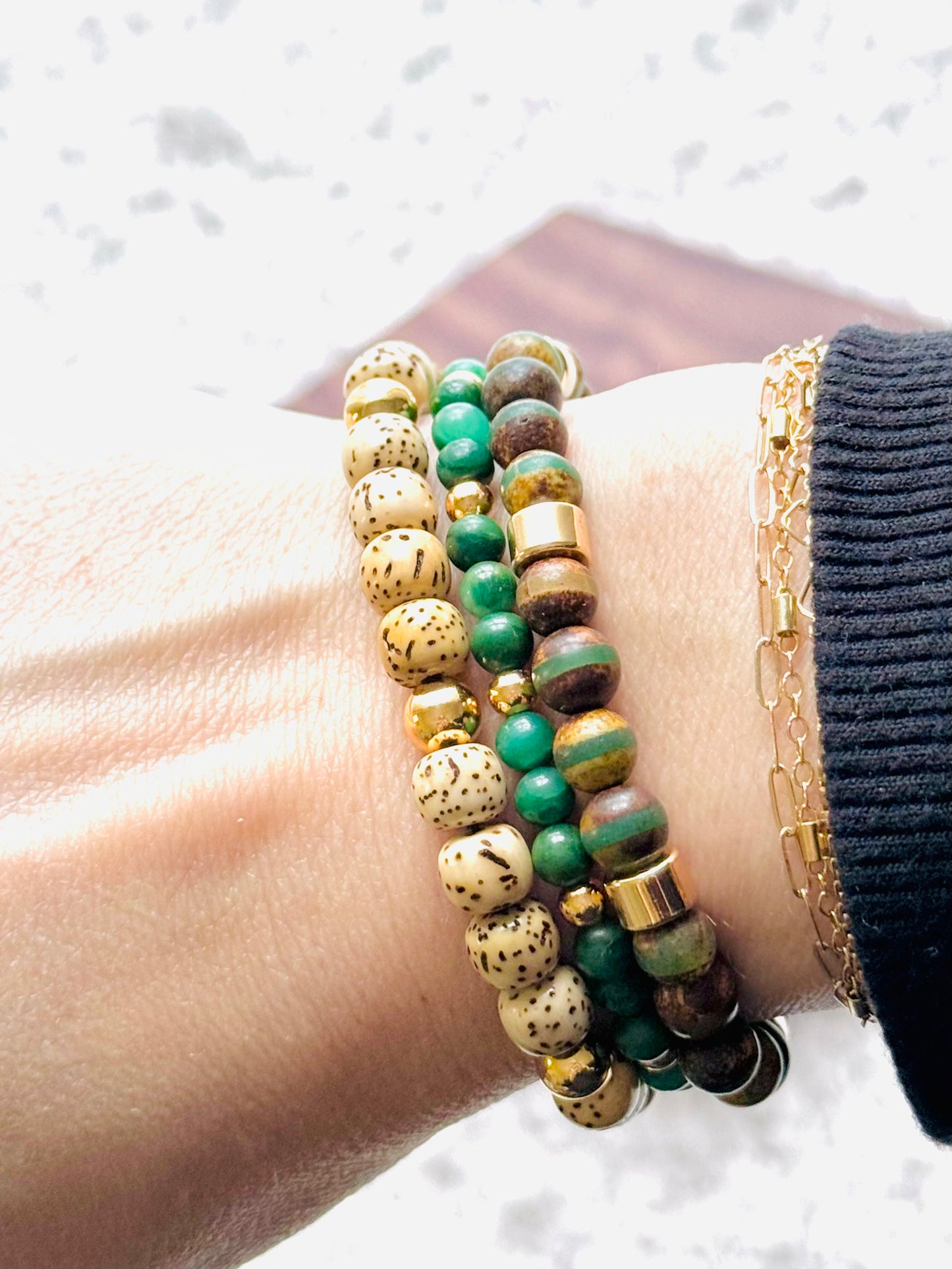 Boho-Chic in Green + Gold (3-stack)