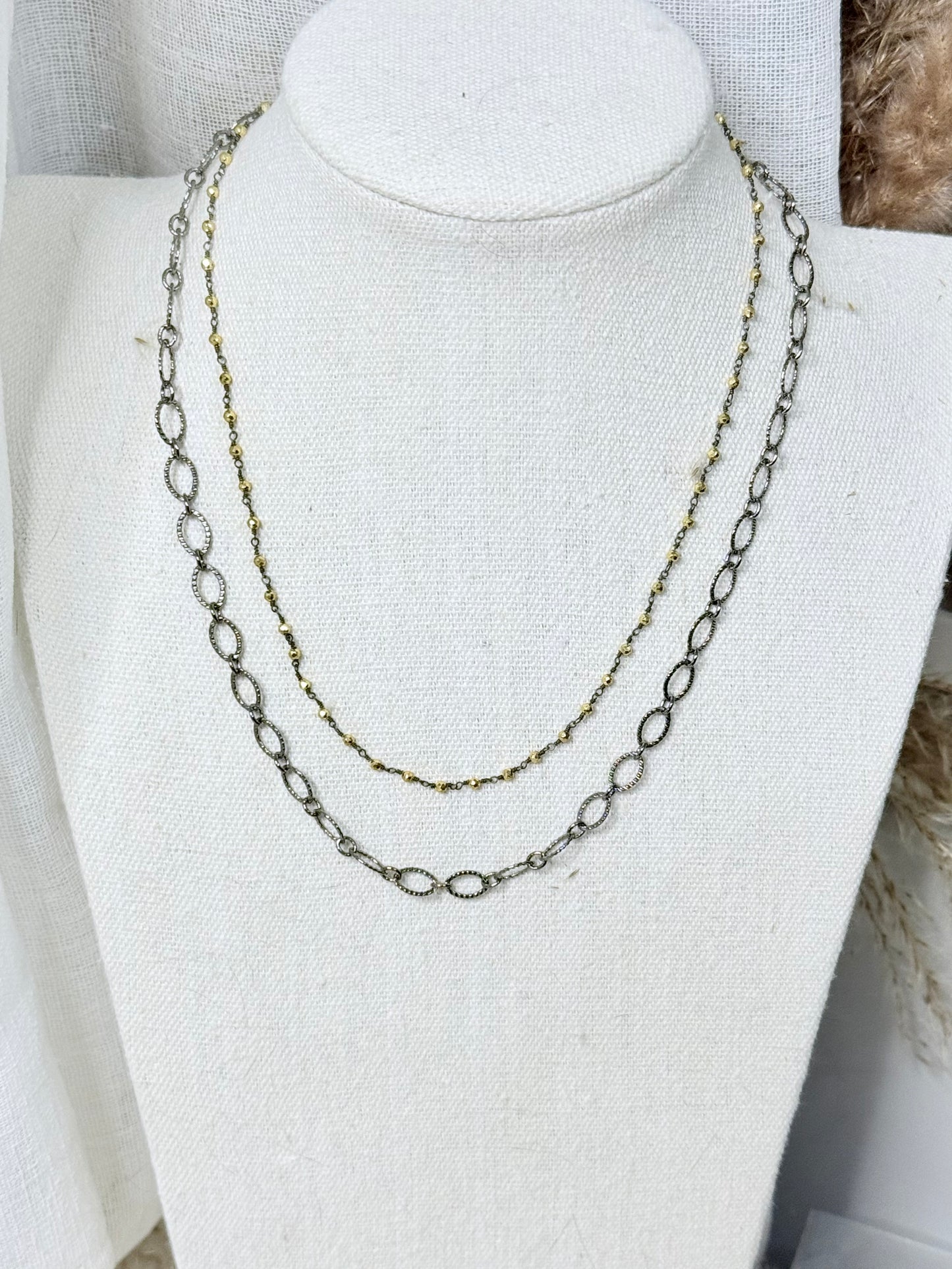 Gunmetal + Gold Pyrite Duet Necklace