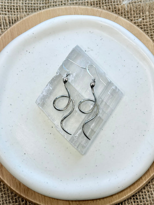Zircon + Silver Snake Earrings