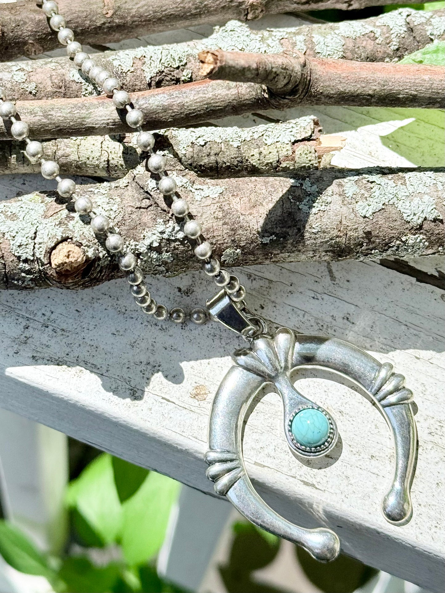 Turquoise + Antique Silver Squash Blossom Necklace