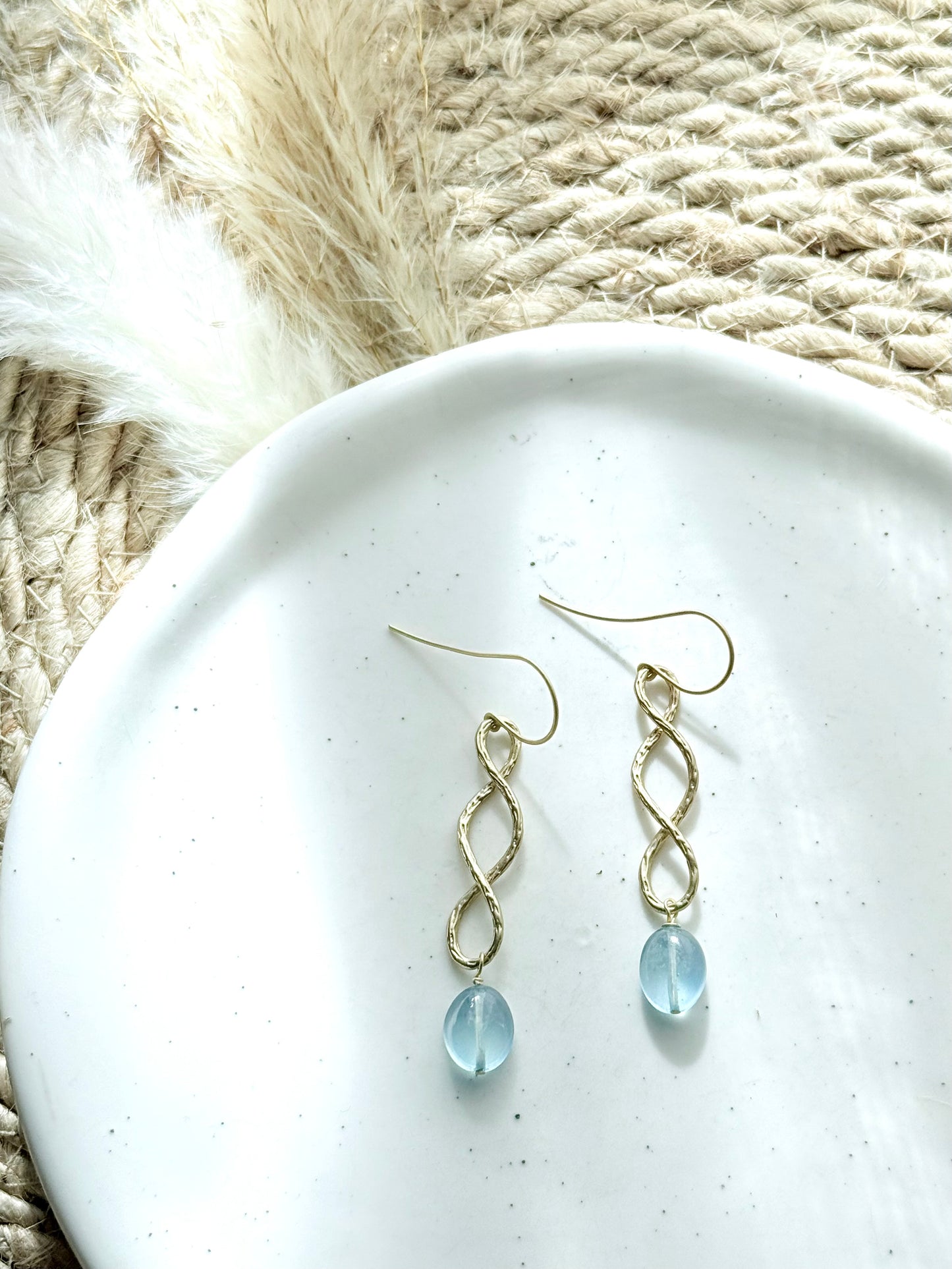 Aquamarine + Matte Gold Infinity Earrings