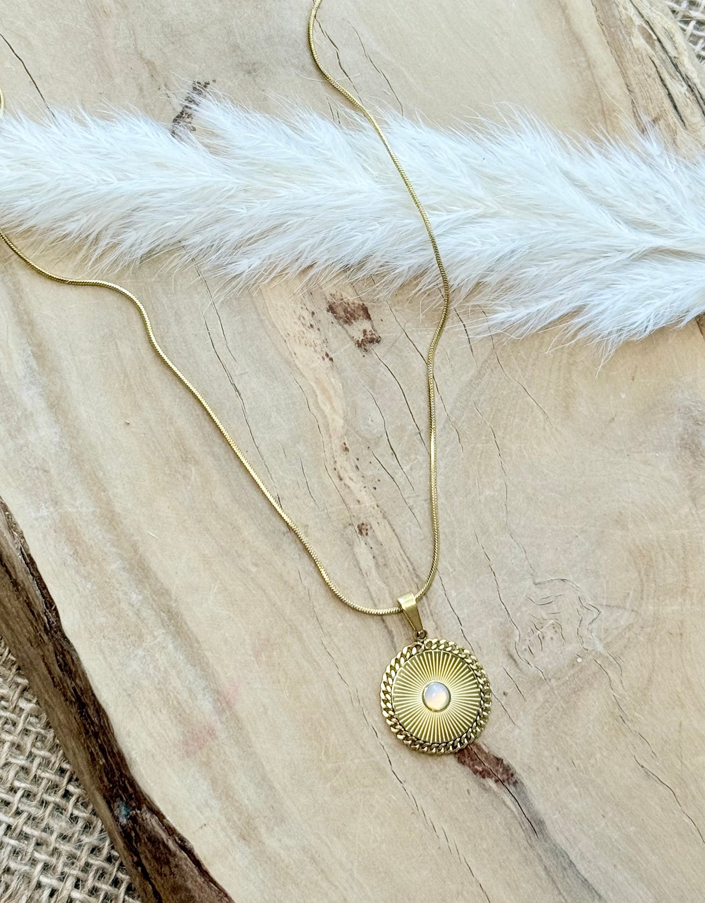 Cat Eye + Gold Sun Pendant Necklace