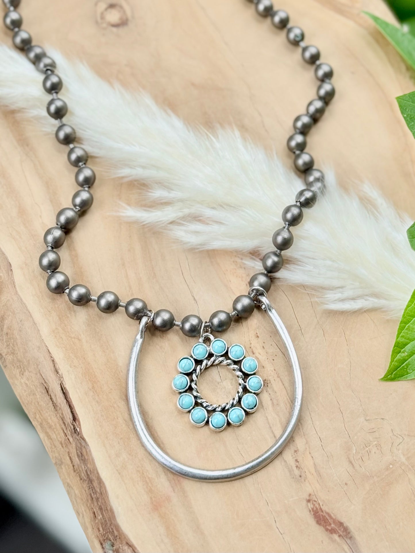 Turquoise + Mixed Metal Horeshoe Necklace