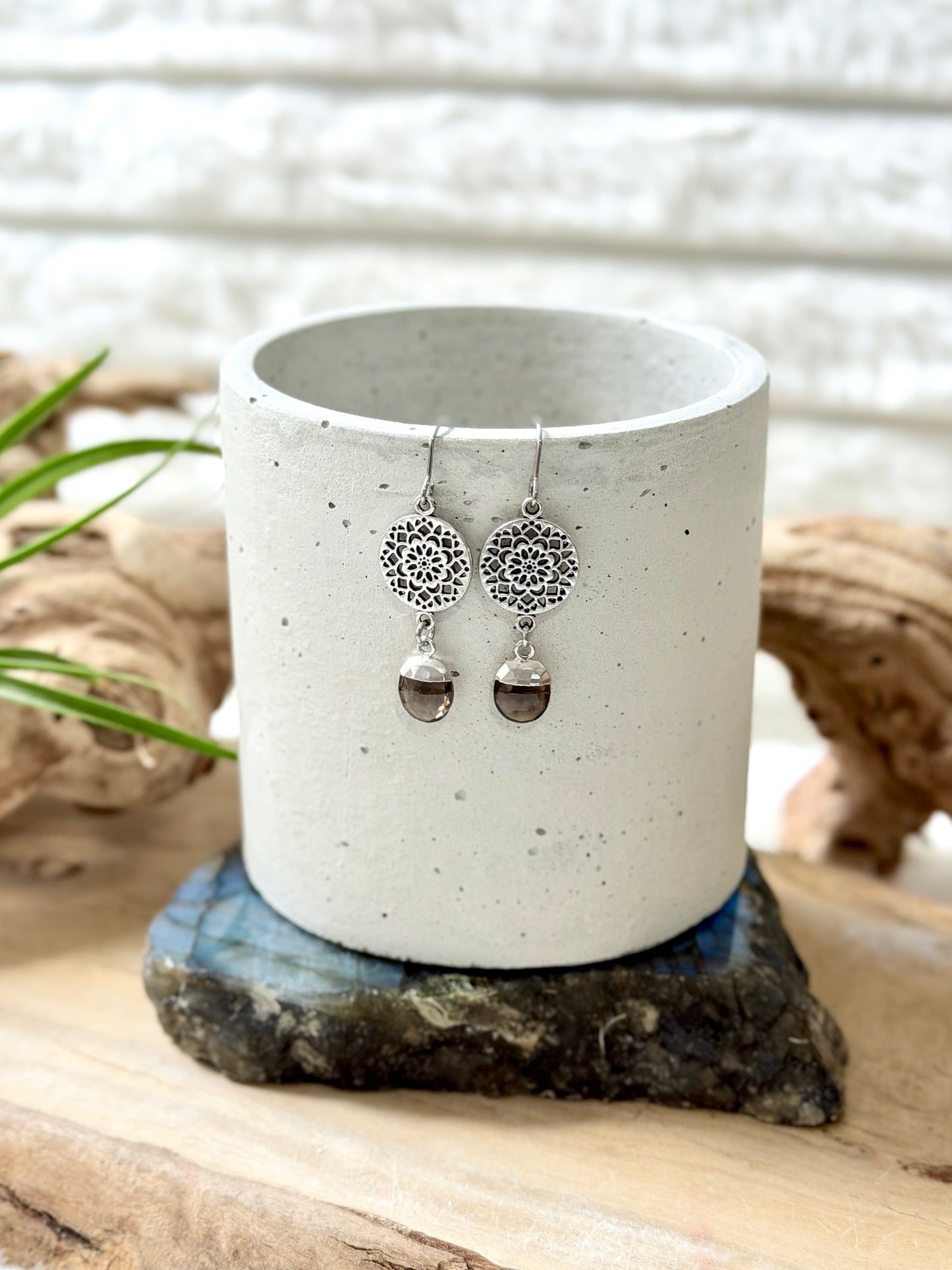 Smoky Quartz + Silver Earrings