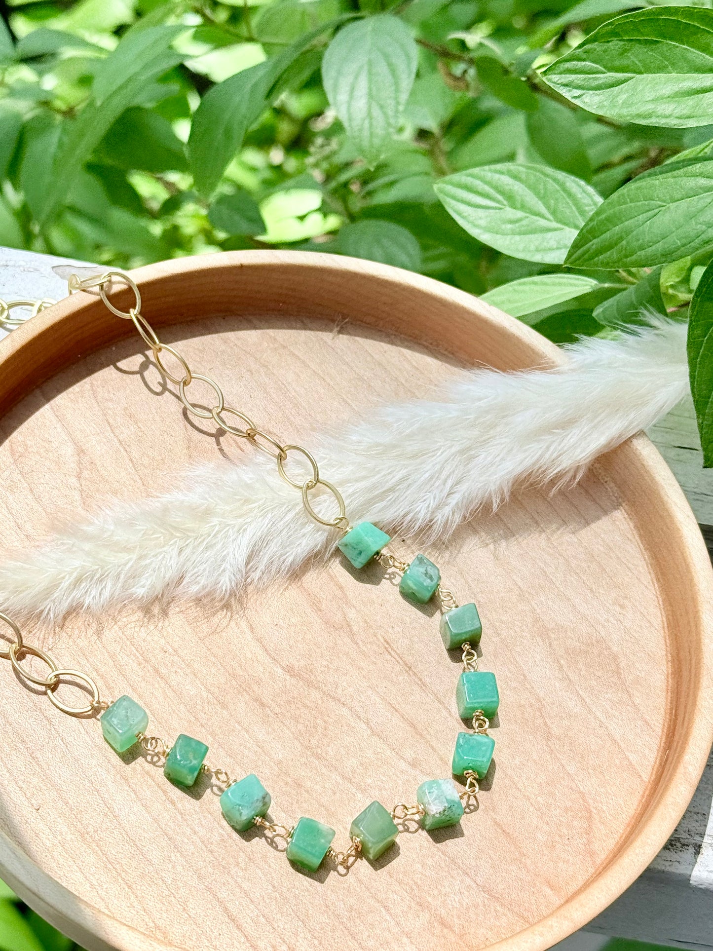 Chrysoprase + Matte Gold Necklace