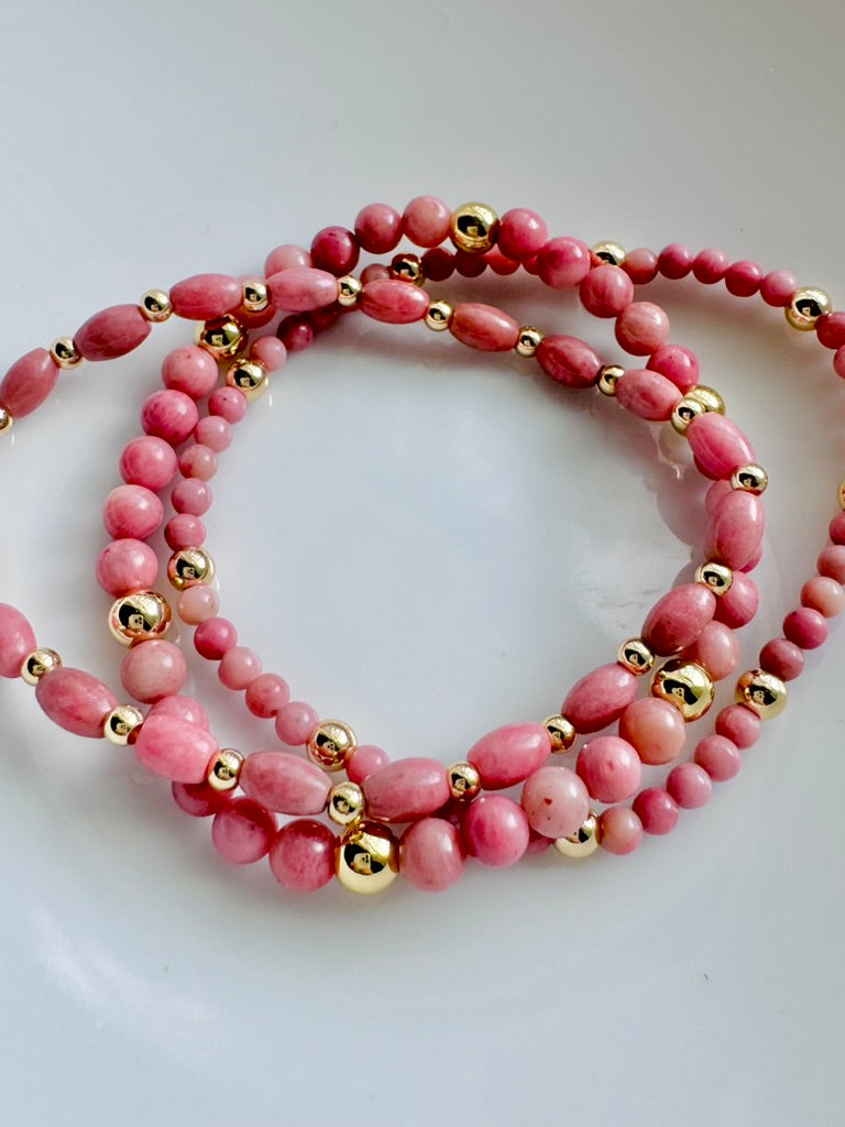 Rhodonite + Gold Stack (3-stack)