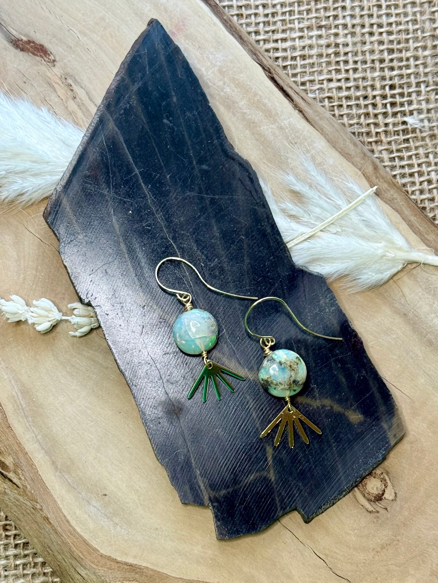 Luxe Ethiopian Opal + Gold Sunburst Earrings