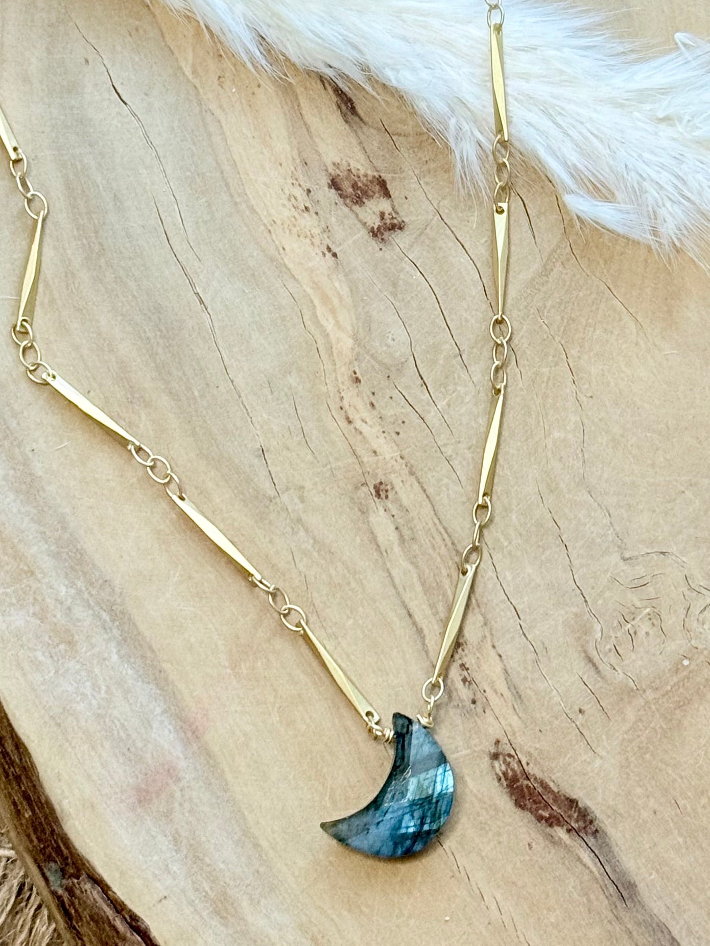 Labradorite + Matte Gold Moon Necklace