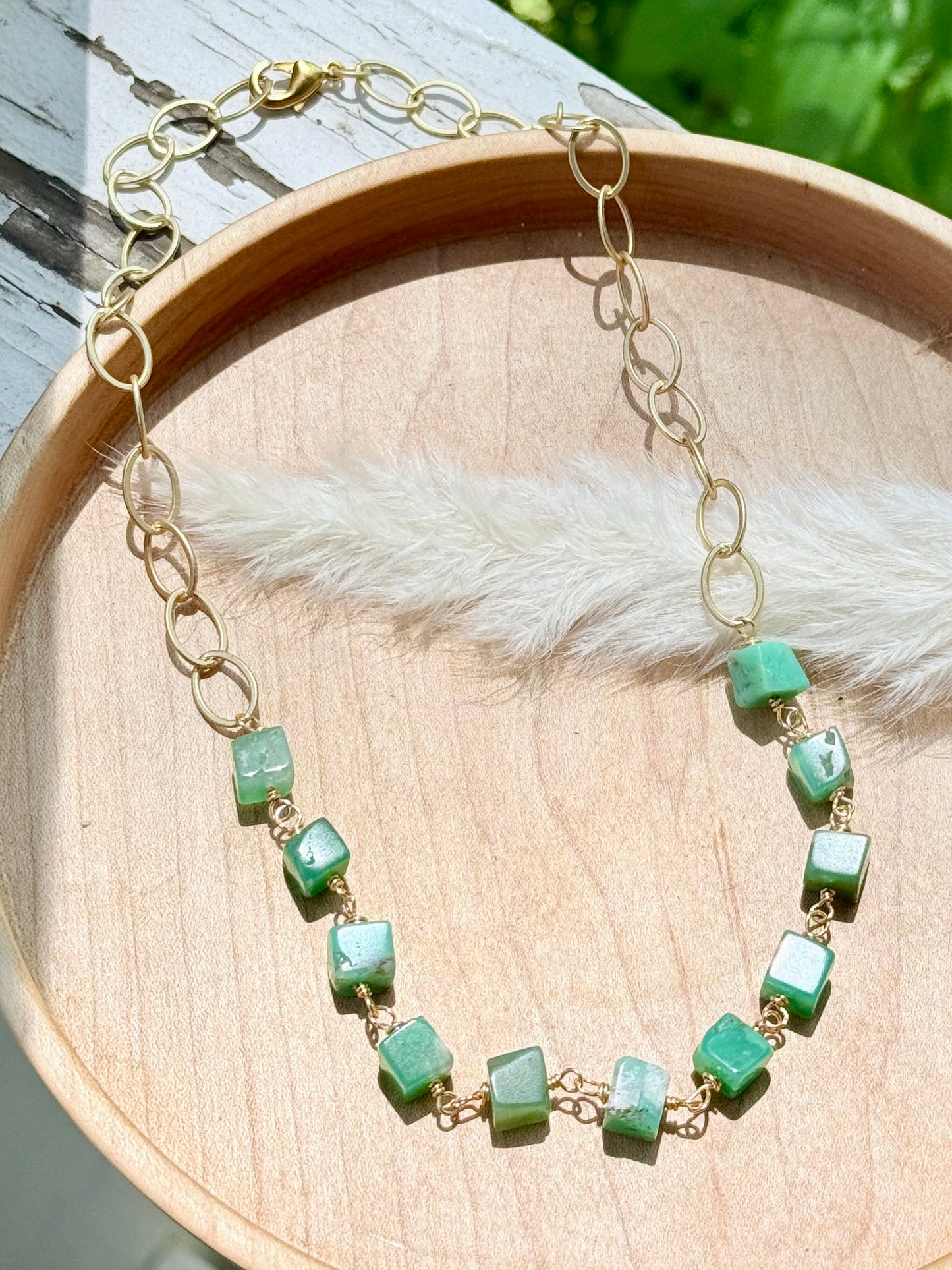 Chrysoprase + Matte Gold Necklace