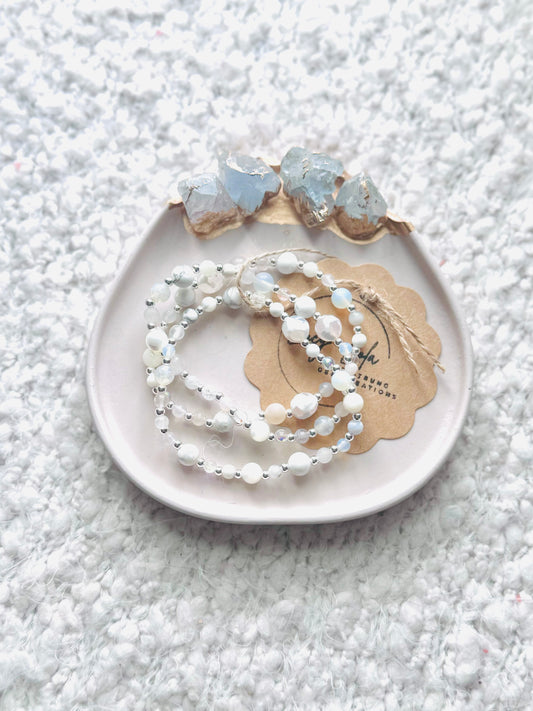 Mixed White Gems + Silver (3-stack)