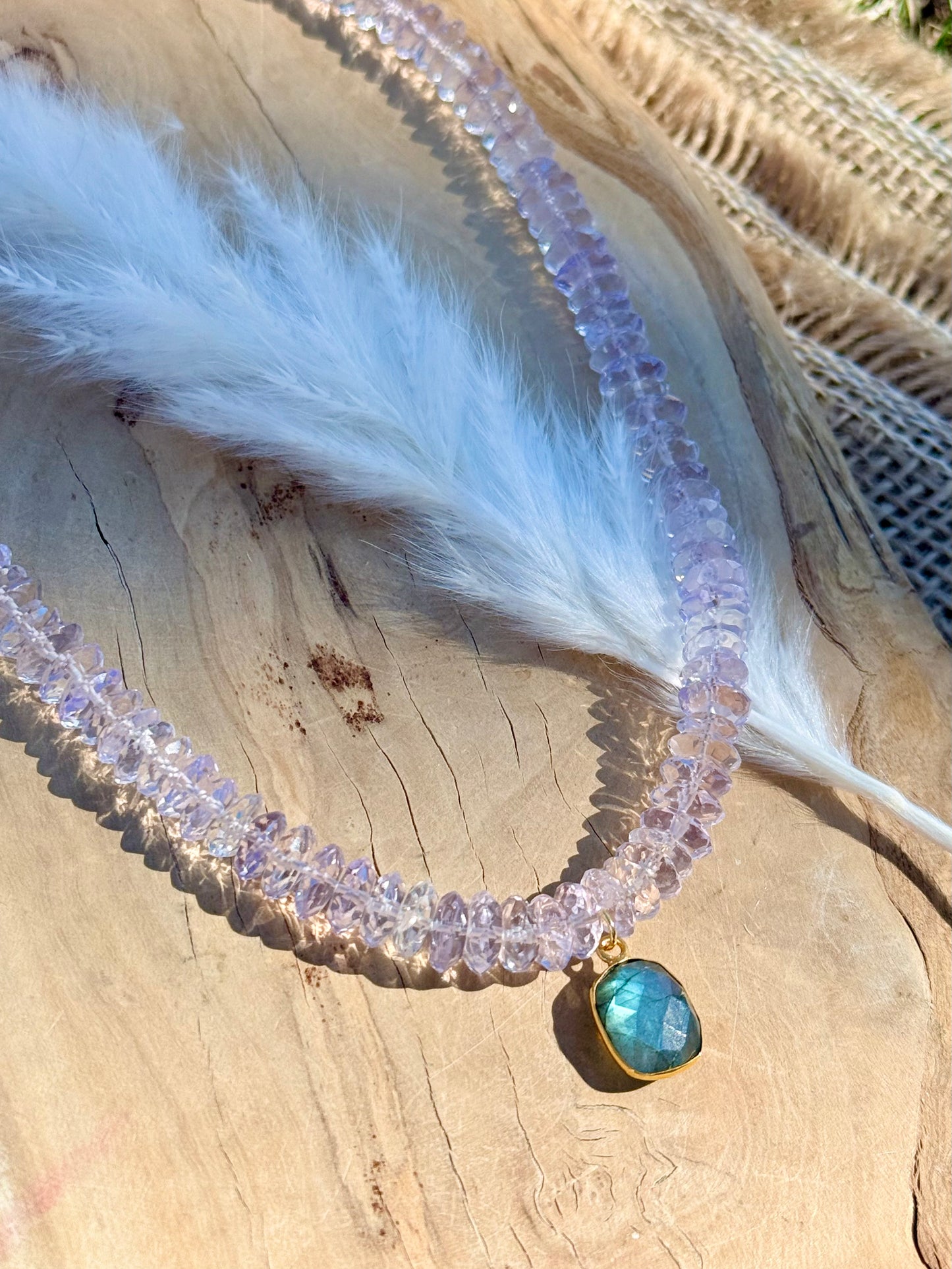 Luxe Pink Amethyst + Labradorite Pendant Necklace