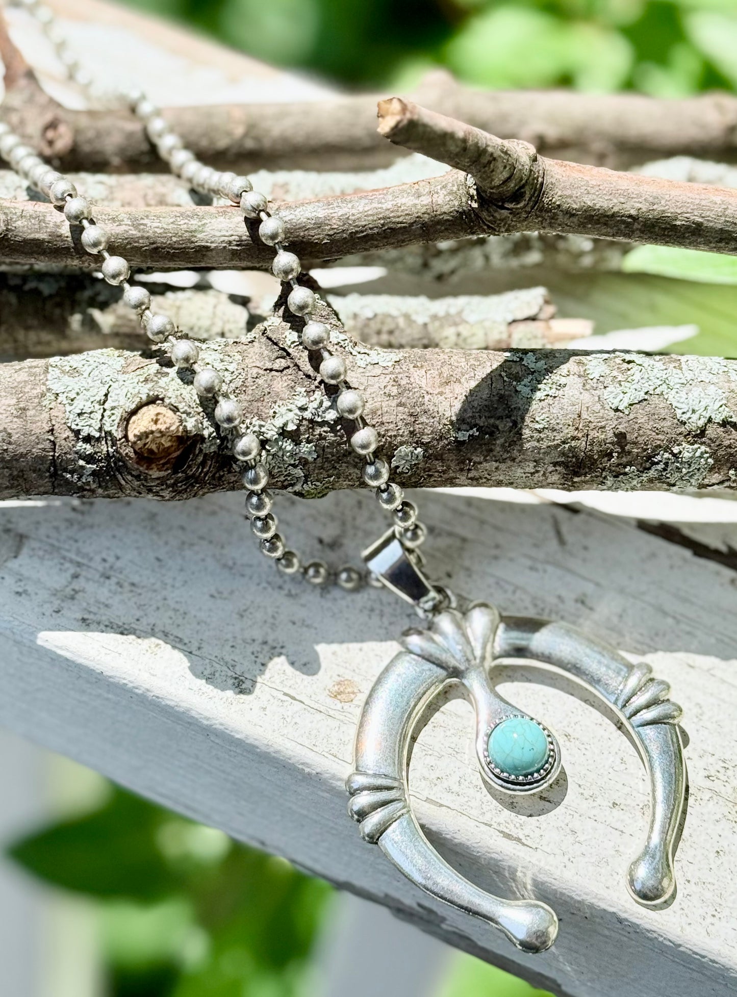 Turquoise + Antique Silver Squash Blossom Necklace