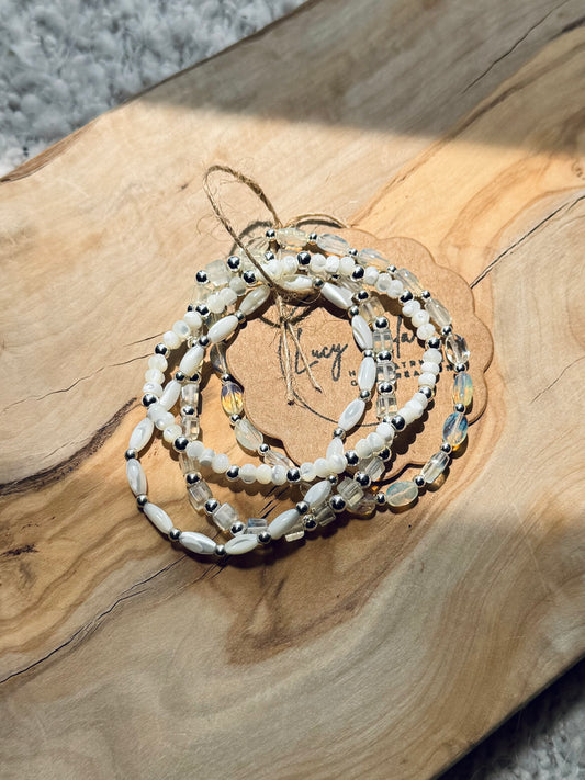 Yellow Opalite + Mother of Pearl Gold Stack (4-stack)