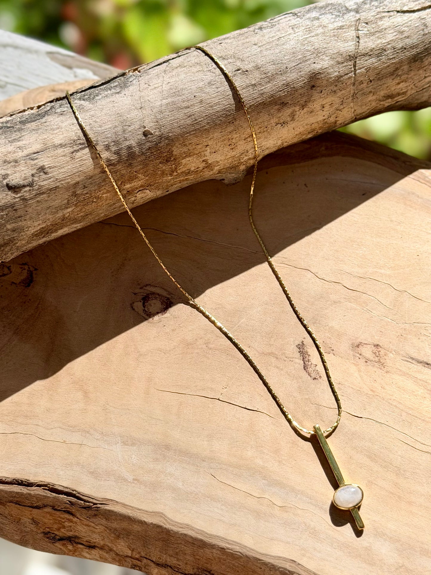 Rainbow Moonstone + Gold Drop Pendant Necklace