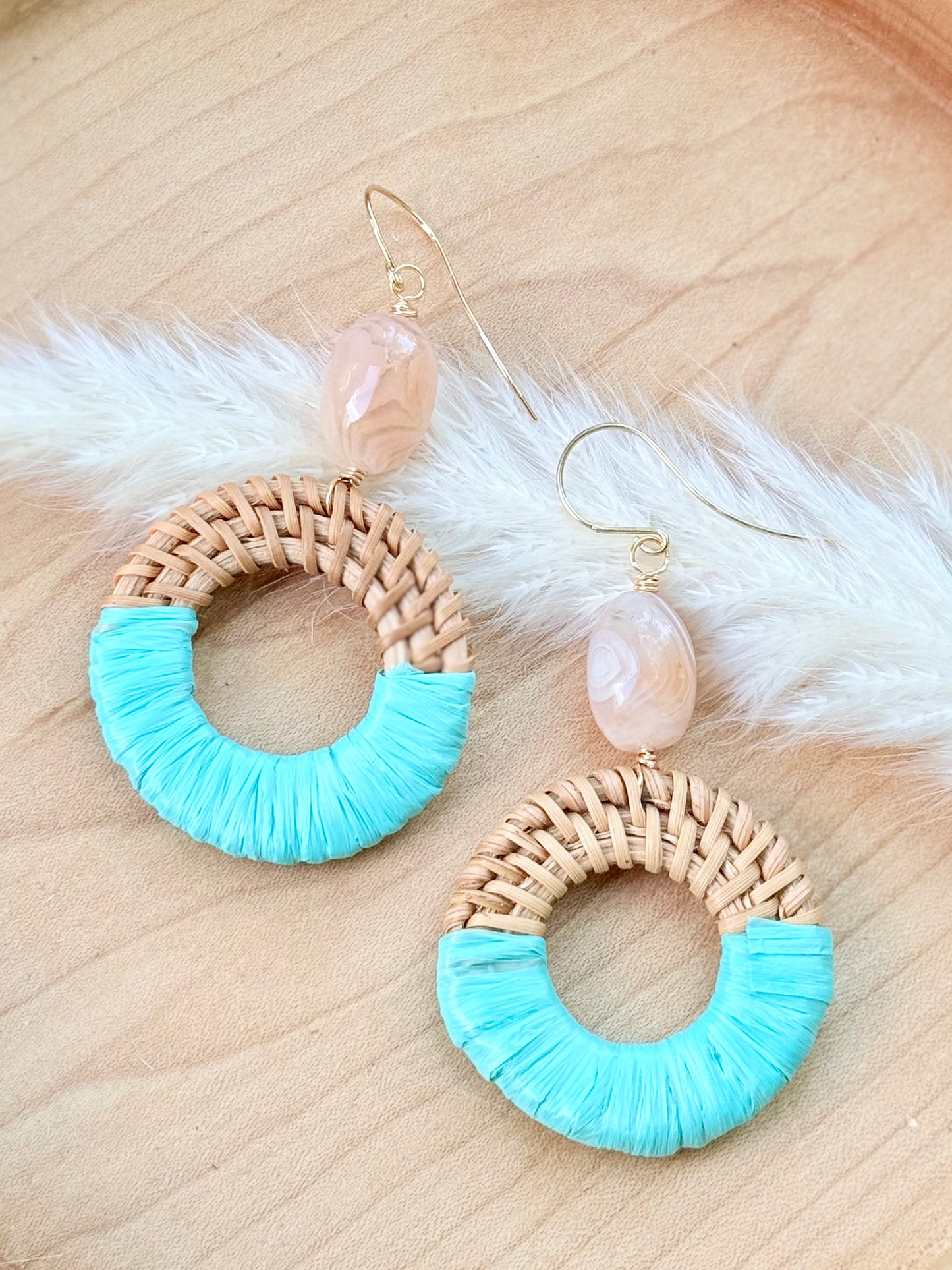 Peach Botswana Agate + Gold Rattan Earrings