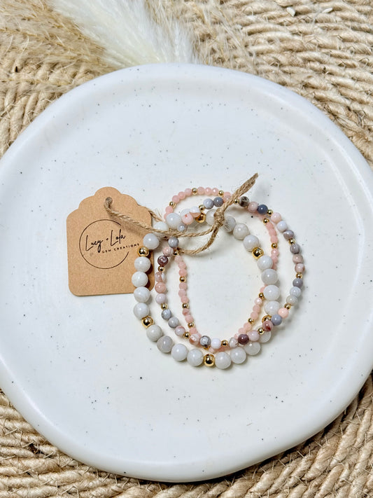 Pink Opal + Agate in Gold Stack (3-stack)