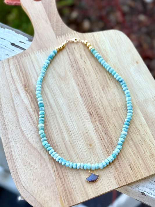 Luxe Larimar + Chocolate Moonstone Eye Pendant Necklace