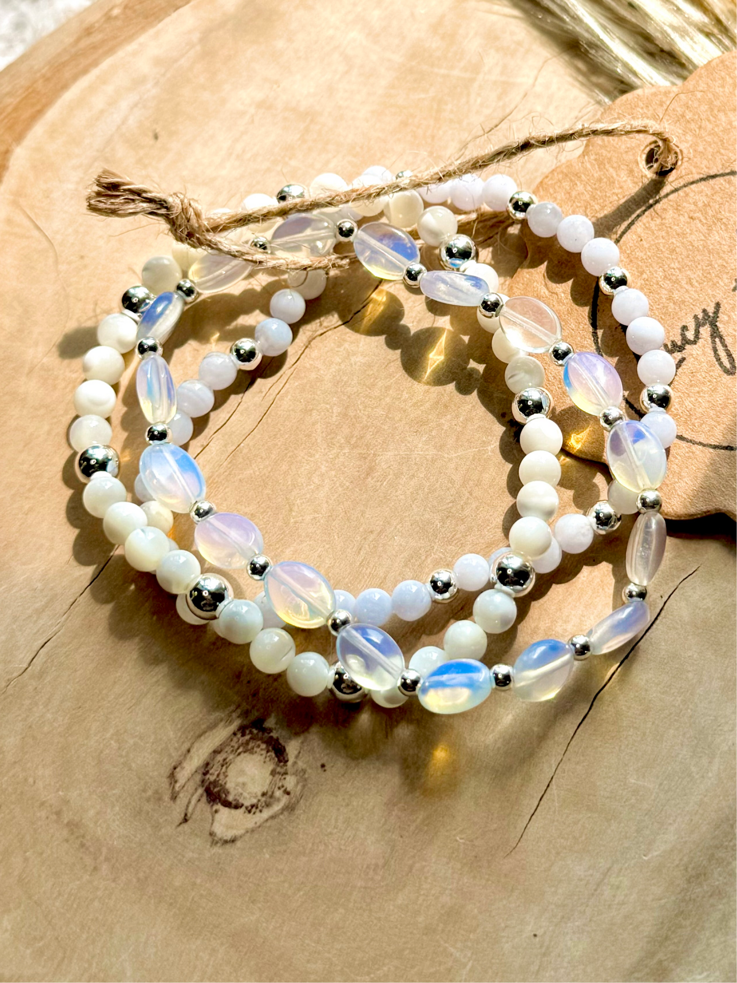 Light Blue + Cream in Silver Stack (3-stack)