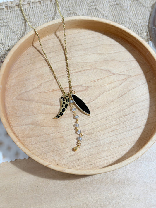 Labradorite + Black Onyx Gold Stainless Steel Necklace