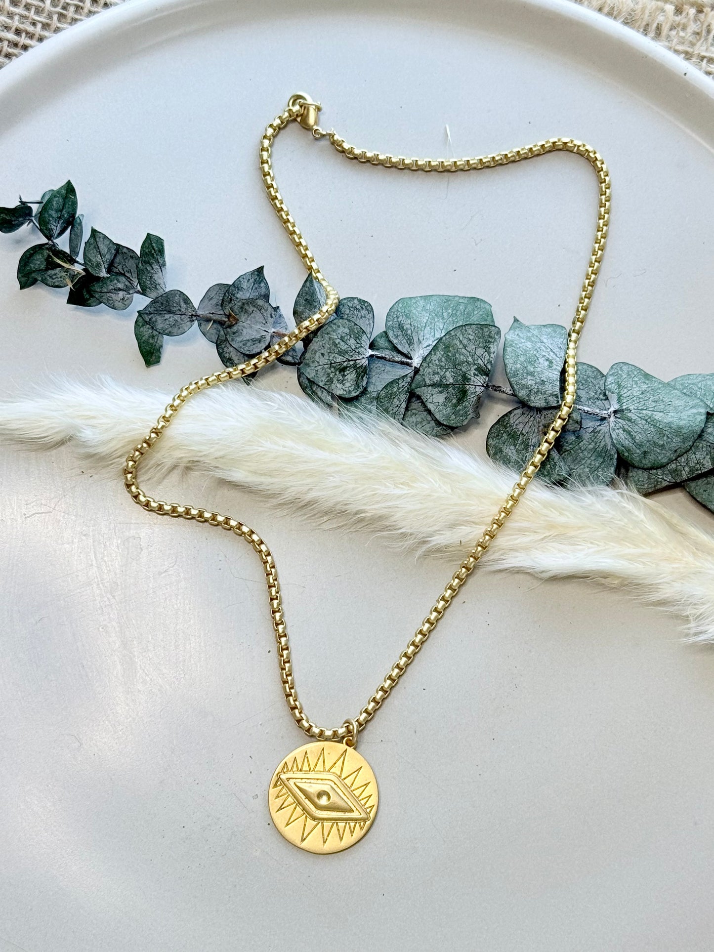 Matte Gold Evil Eye Necklace