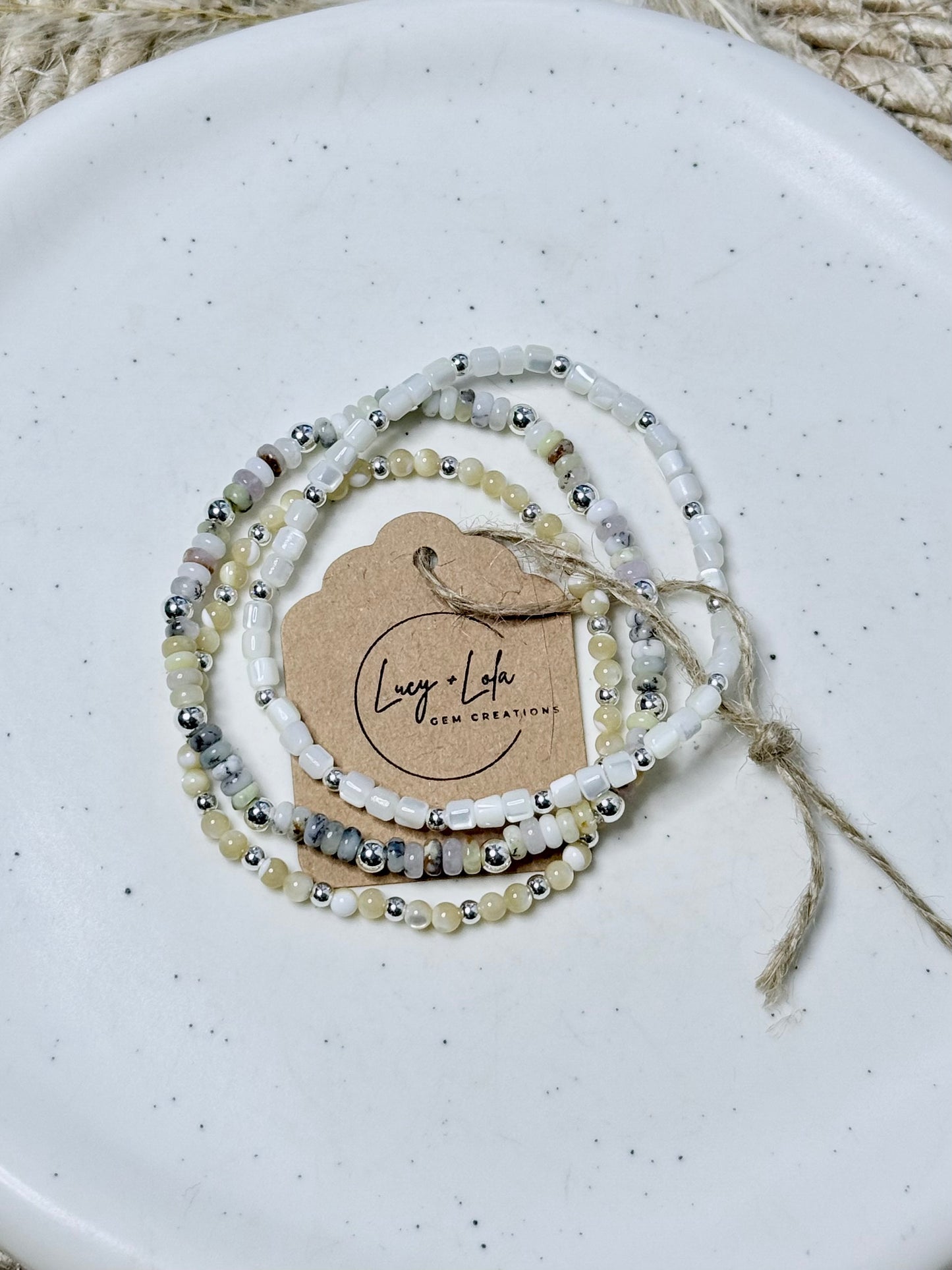 Opal + Mother of Pearl in Silver Stack (3-stack)