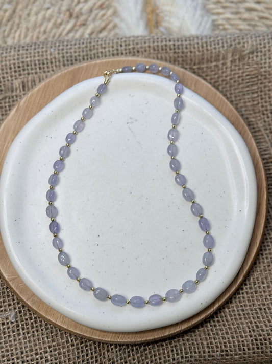 Lavender Quartz + Gold Beaded Necklace