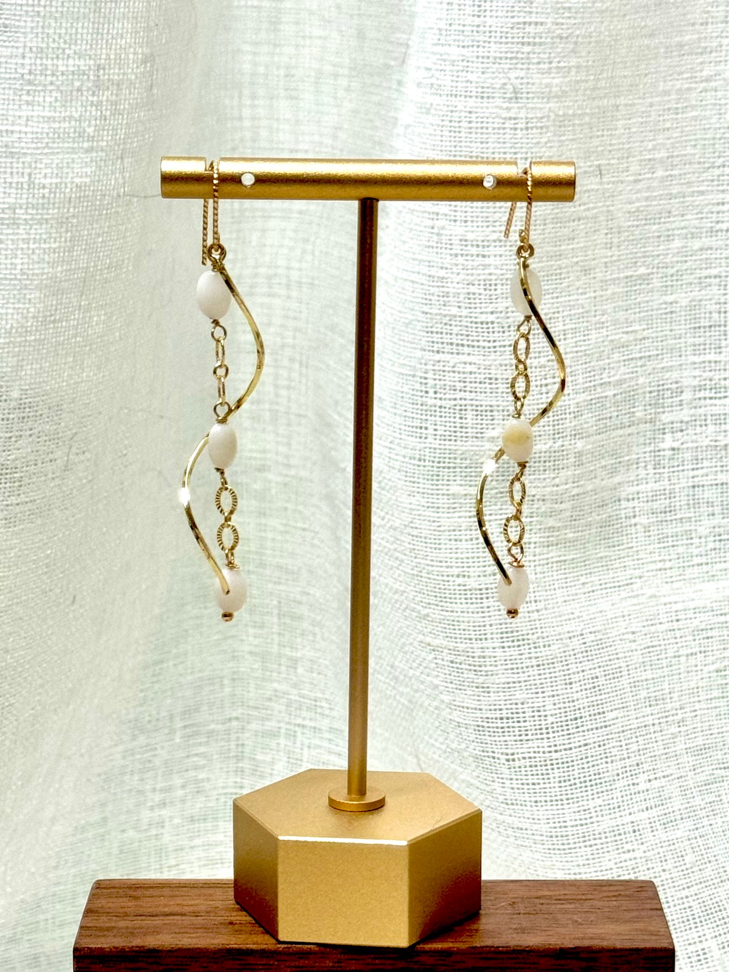 White Opal + Gold Twist Earrings