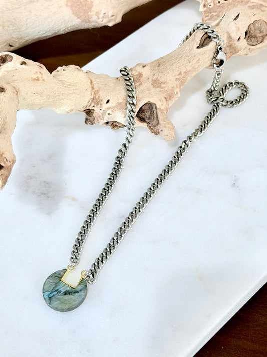 Labradorite + Antique Silver Pendant Necklace