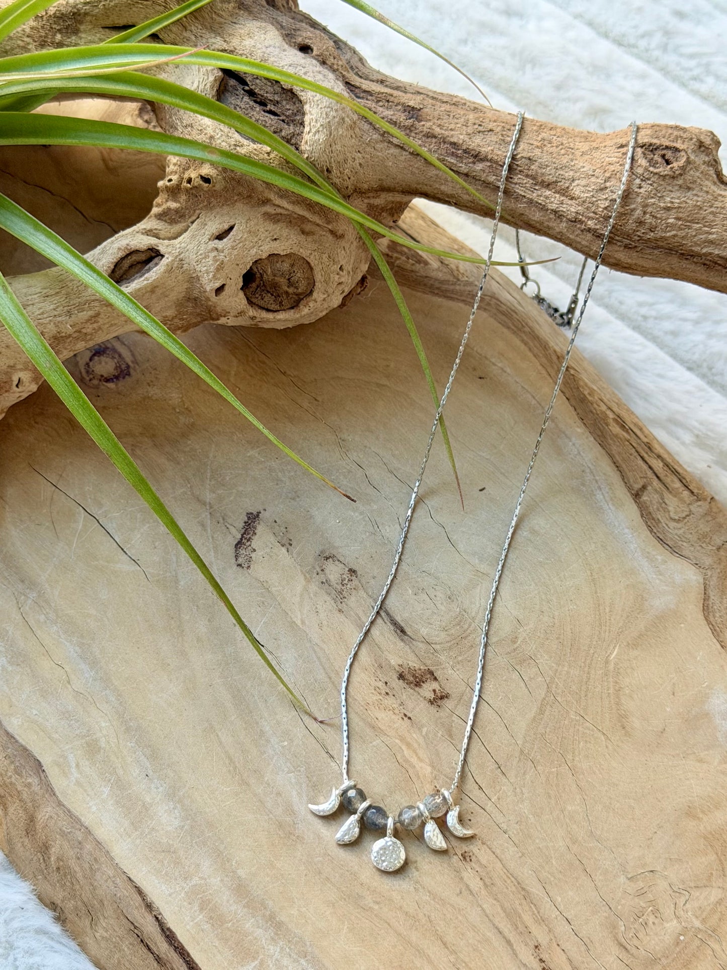 Labradorite + Silver Moon Phases Necklace