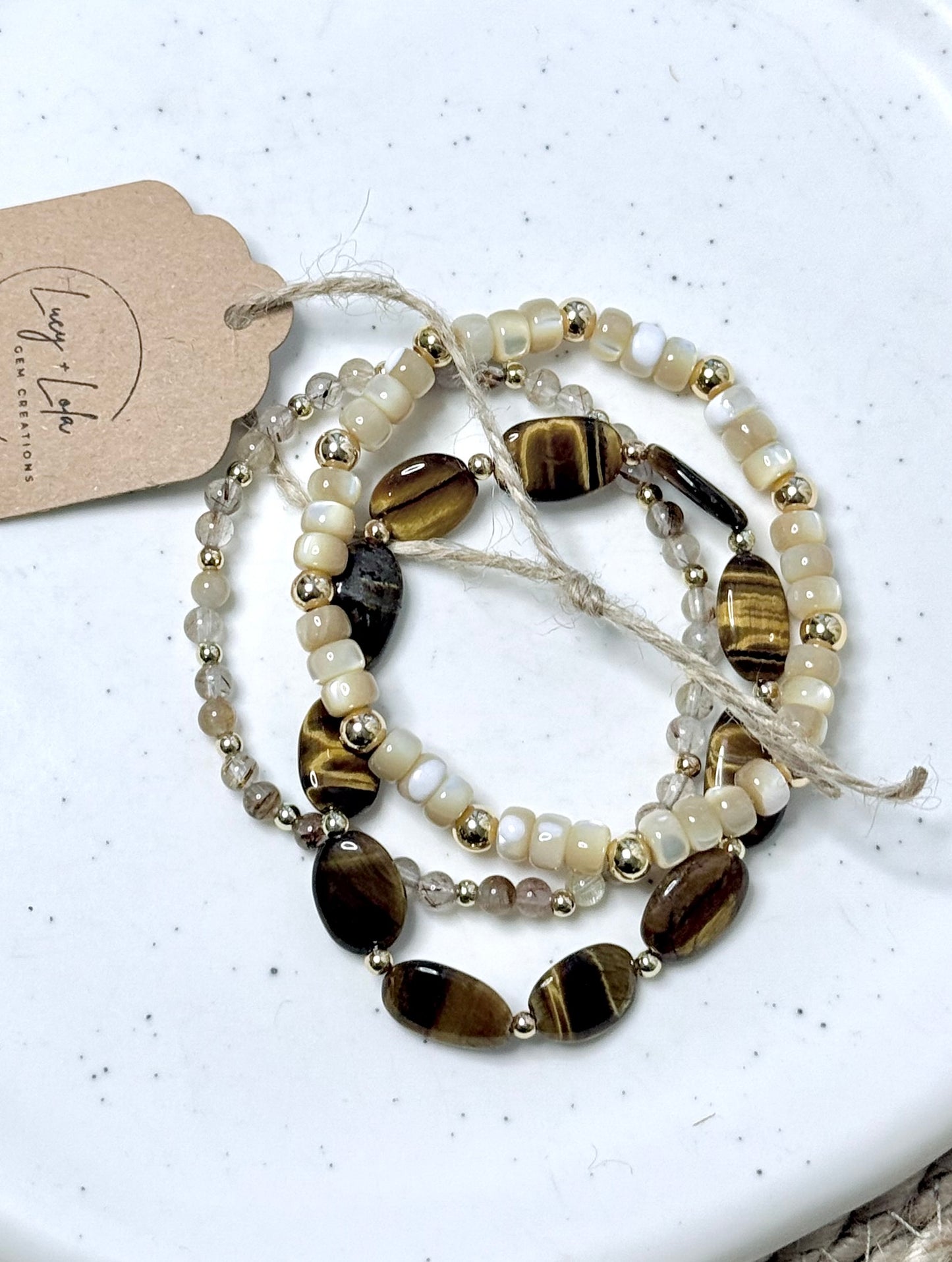 Quartz + Tiger Eye in Gold Stack (3-stack)