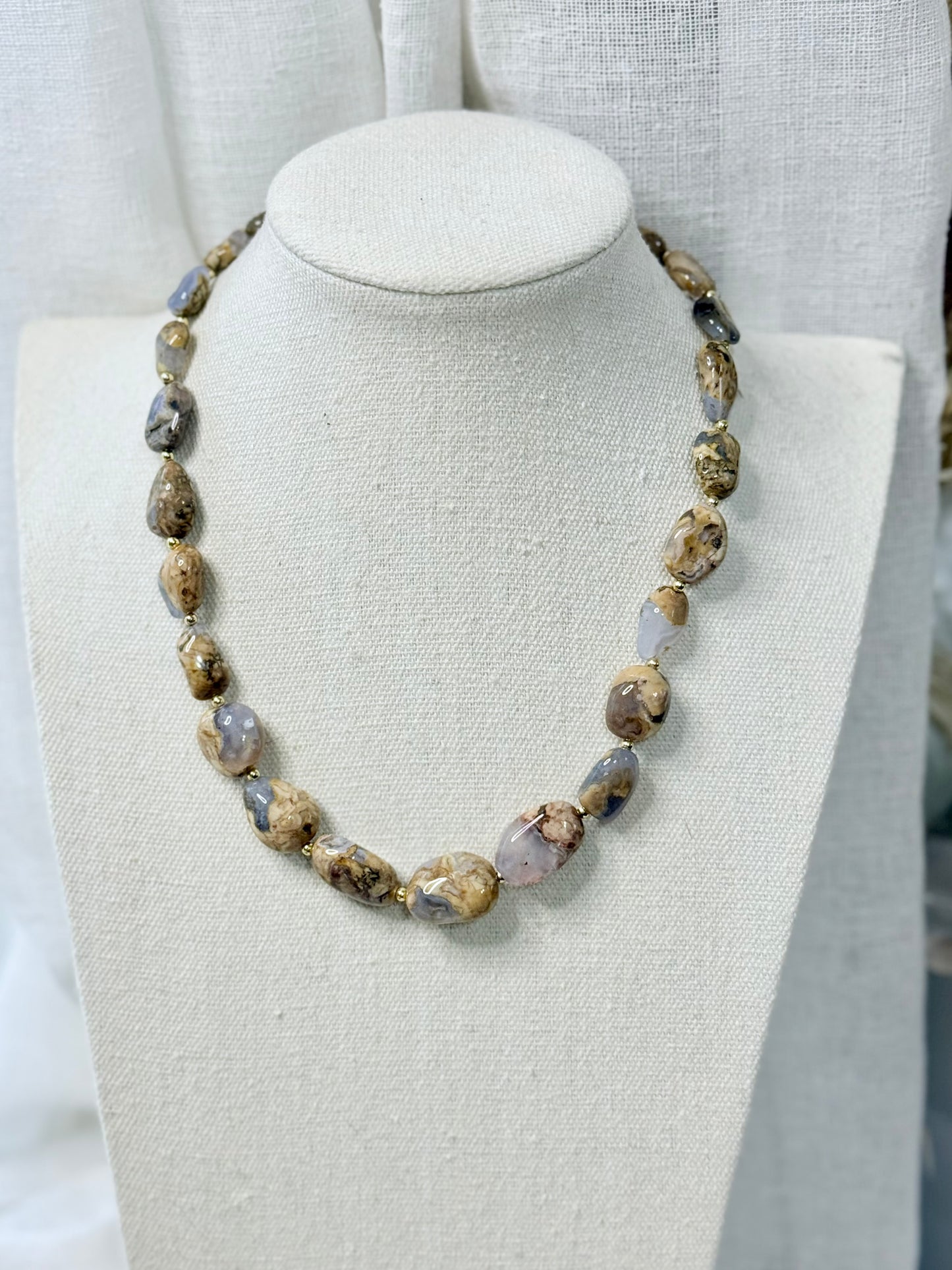Skin on Blue Chalcedony + Gold Chunky Beaded Necklace