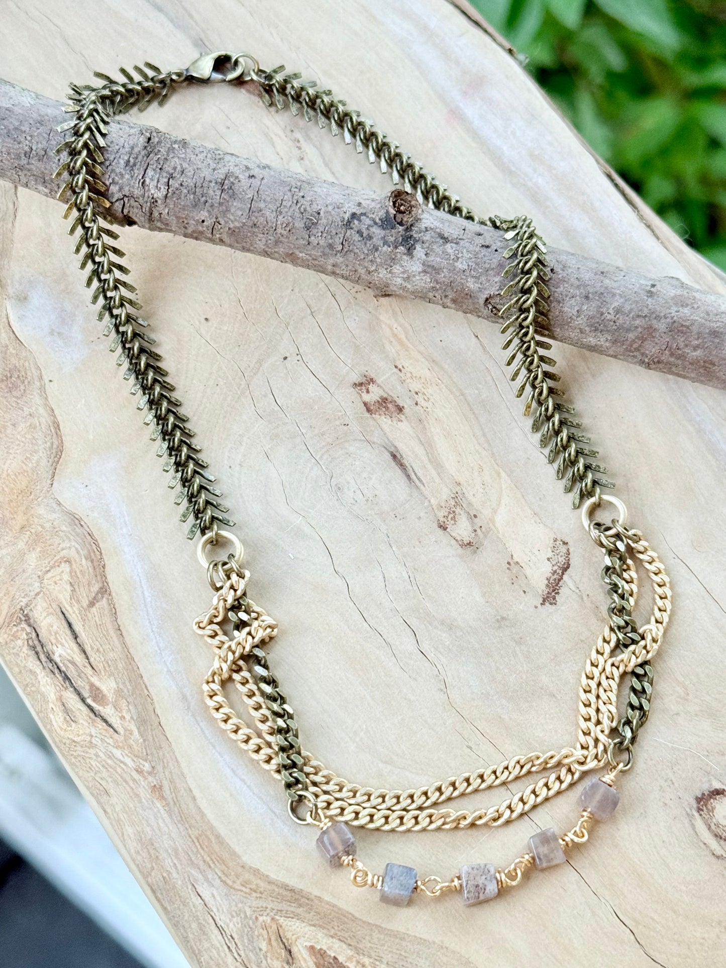 Moonstone + Mixed Metal Necklace