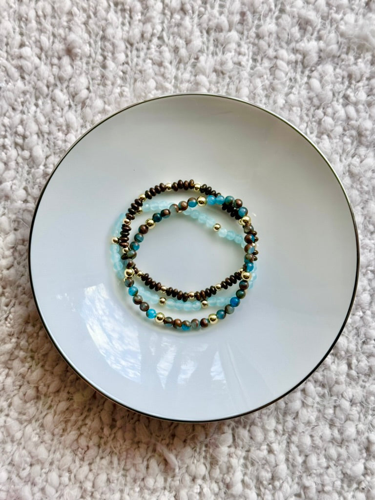Aqua + Brown in Gold (3-stack)