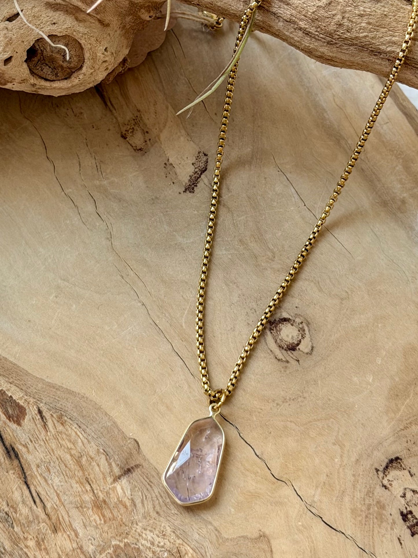 Pink Amethyst + Gold Stainless Steel Necklace