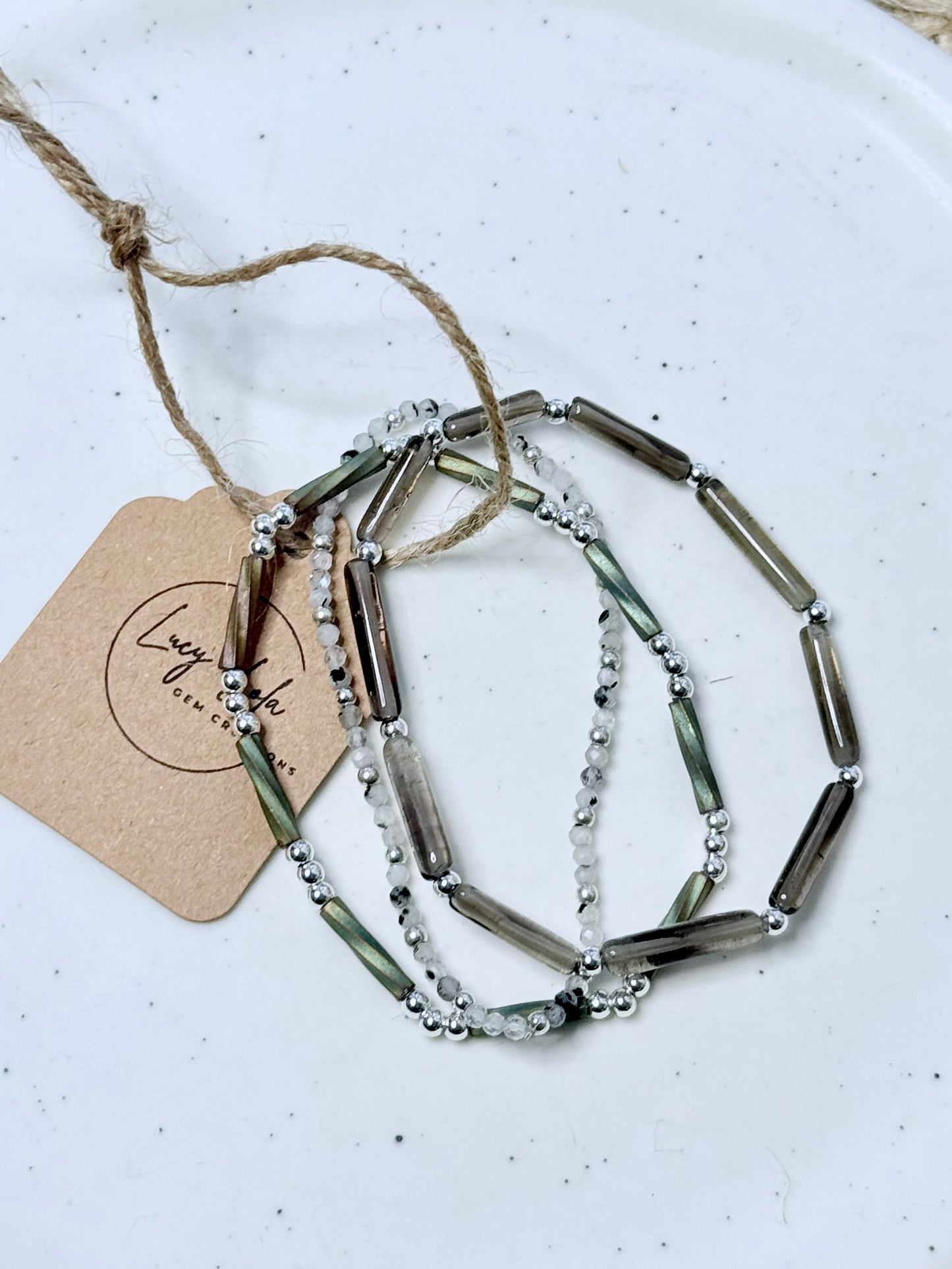 Moonstone + Quartz in Silver Stack (3-stack)