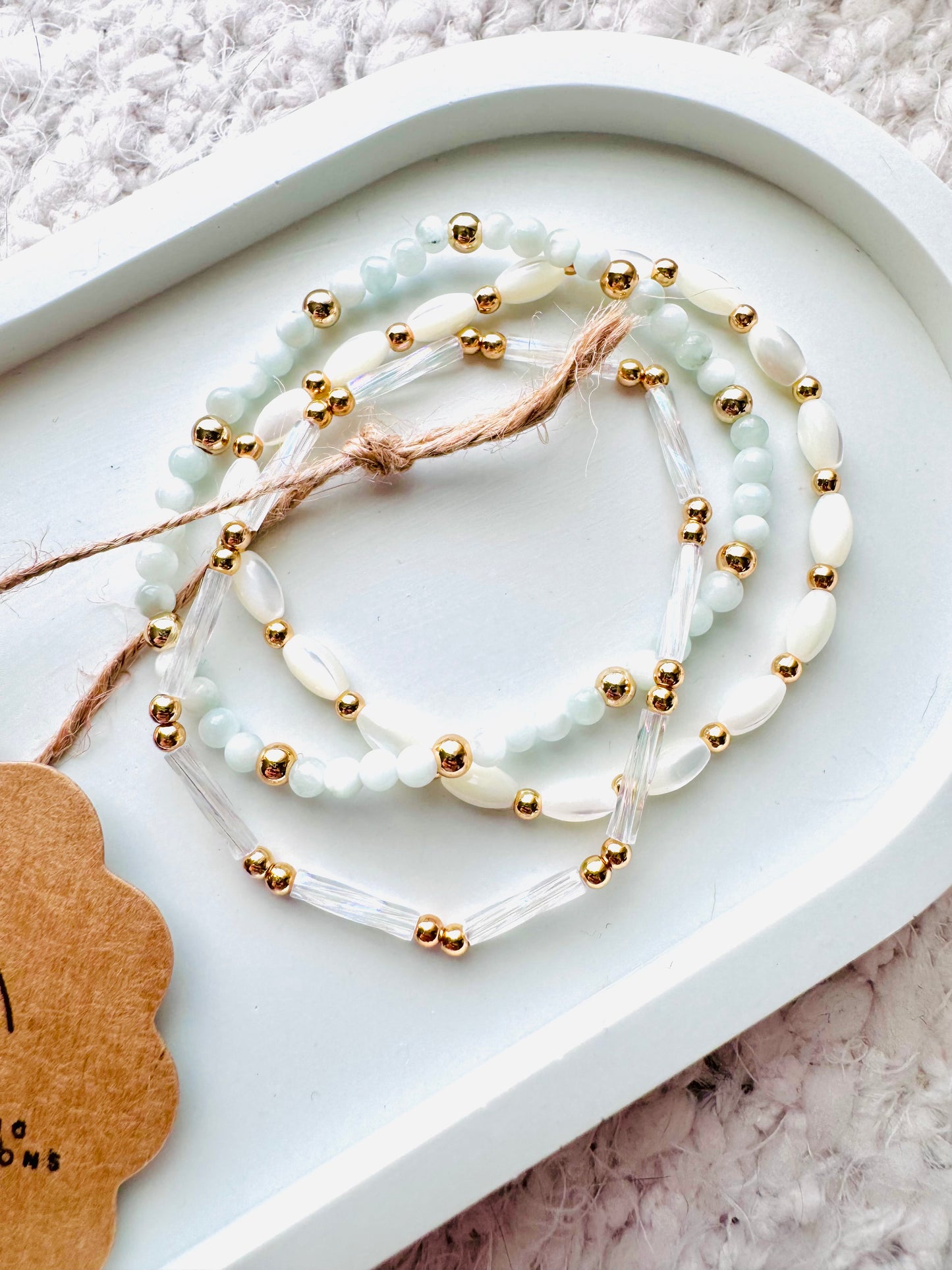 Light Green + Cream in Gold Stack (3-stack)