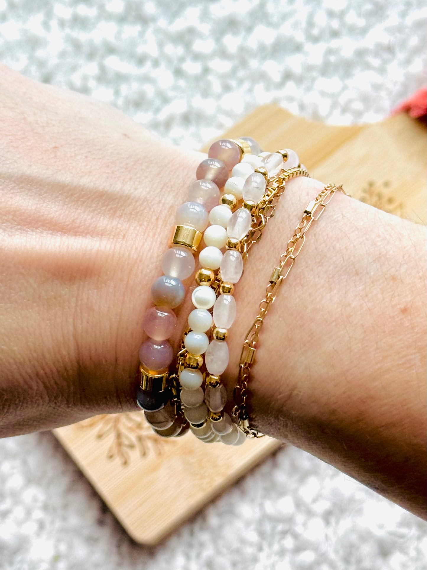 Pink + White in Gold (3-stack)